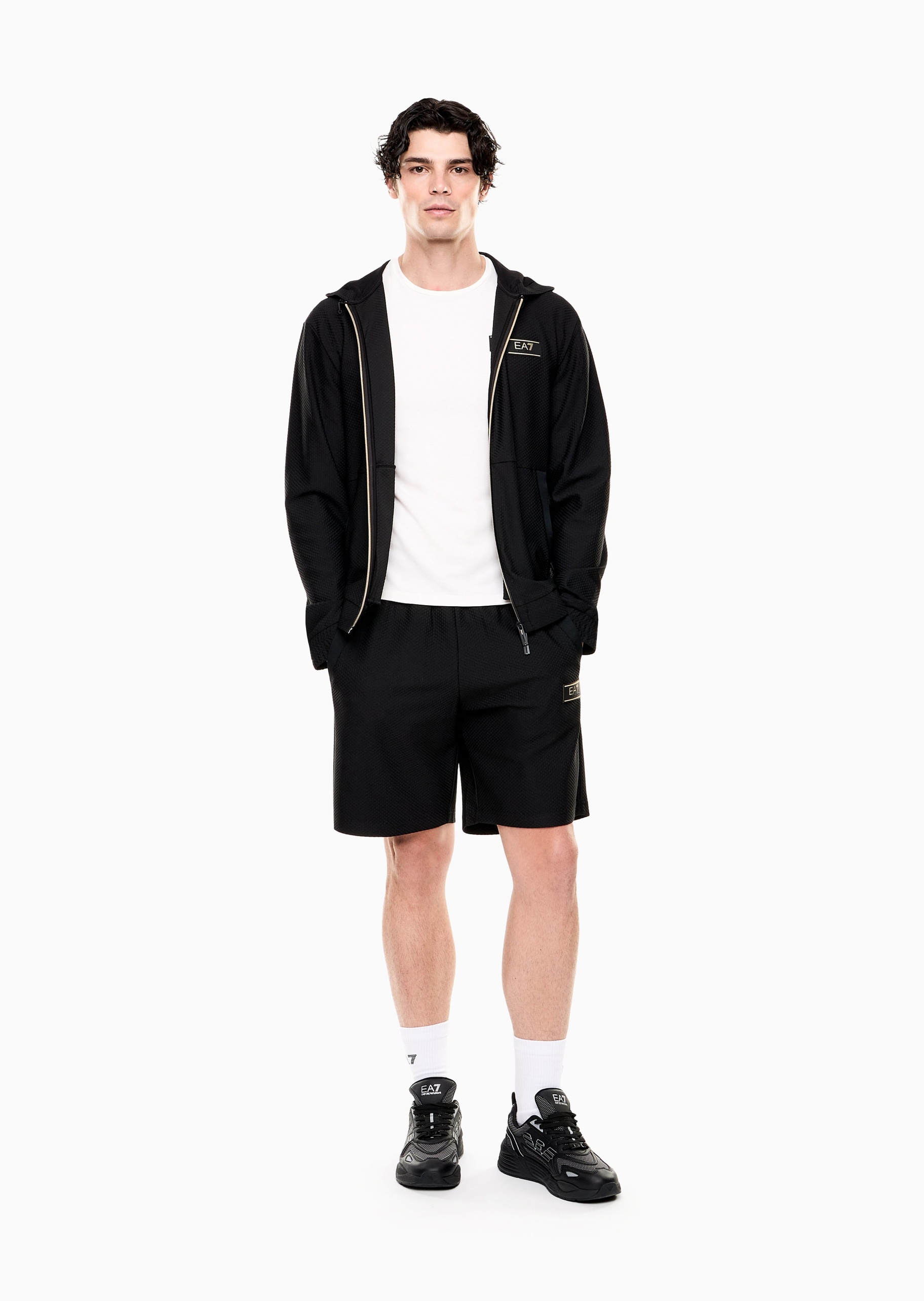 EA7 男士弹力长袖连帽拉链门襟运动夹克