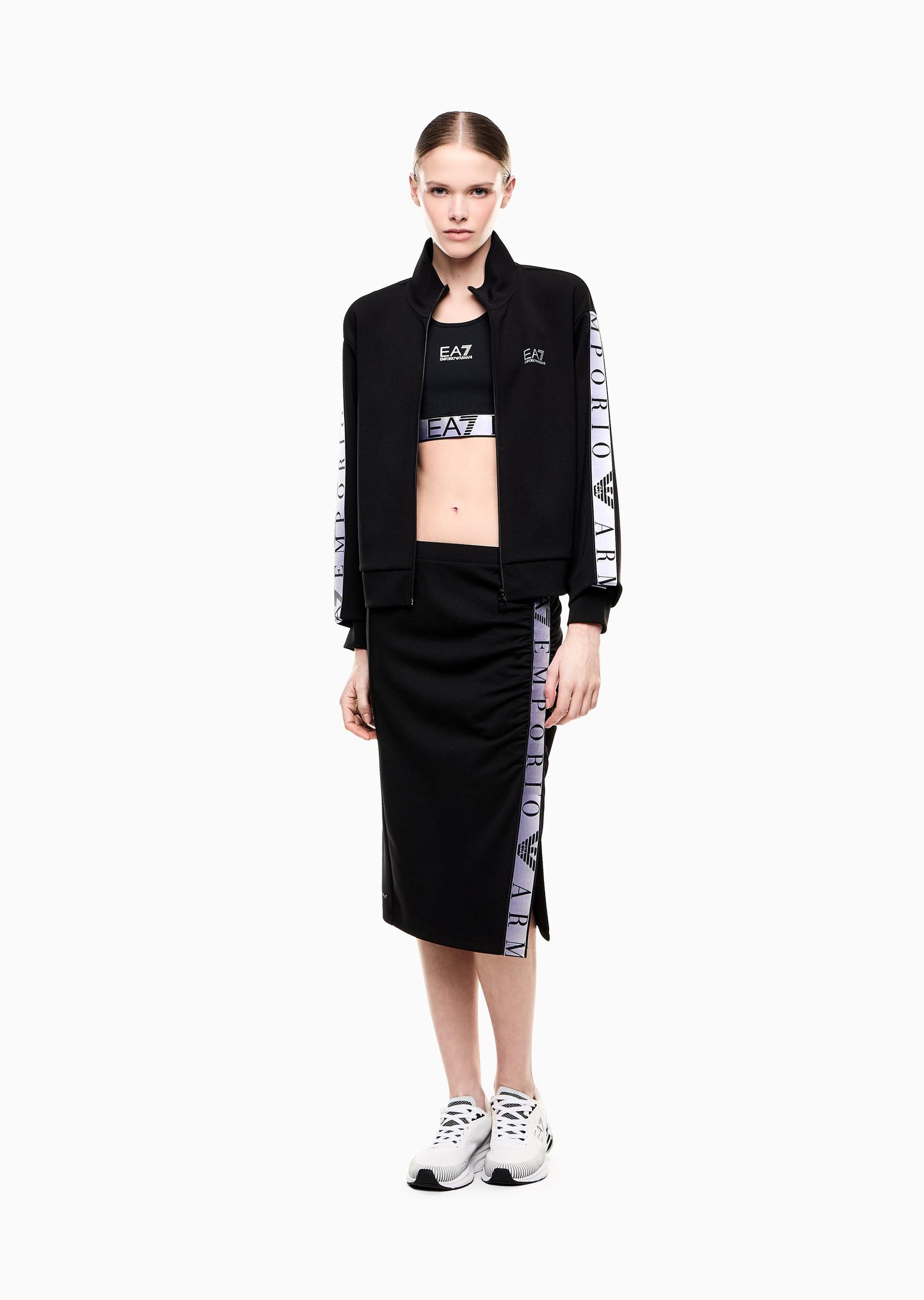 EA7 女士合身长袖立领拉链撞色织带卫衣外套