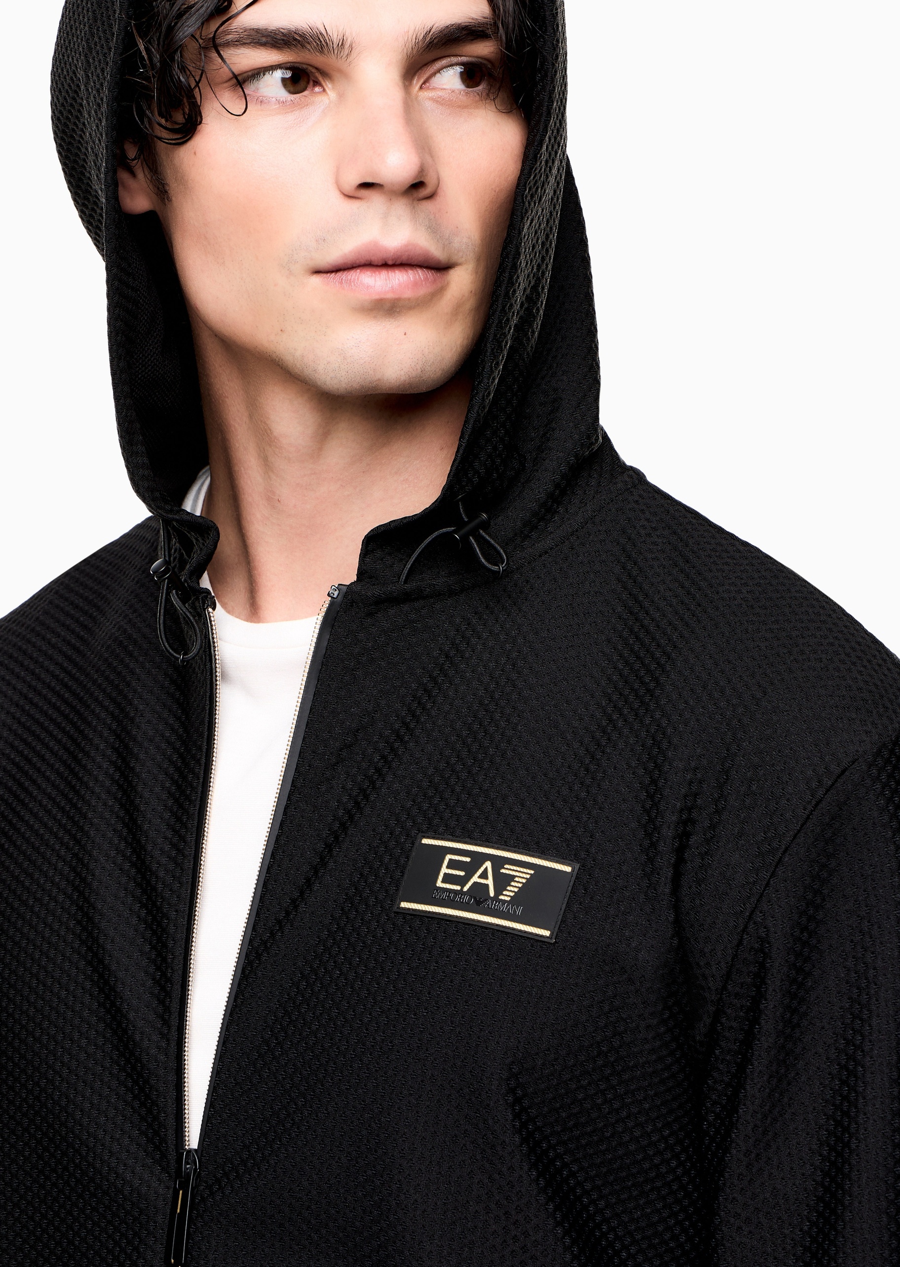 EA7 男士弹力长袖连帽拉链门襟运动夹克