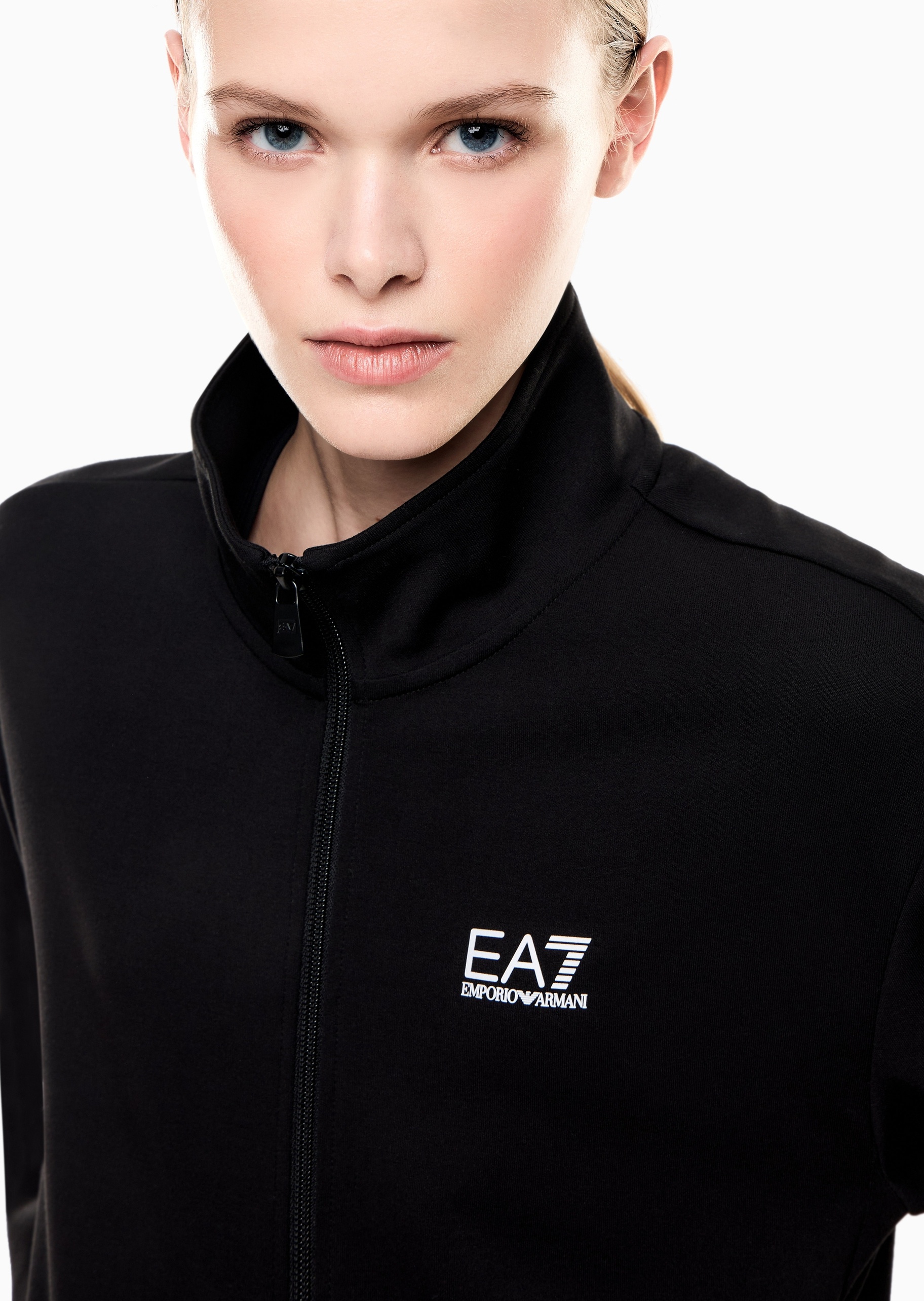 EA7 女士合身长袖立领拉链撞色织带卫衣外套