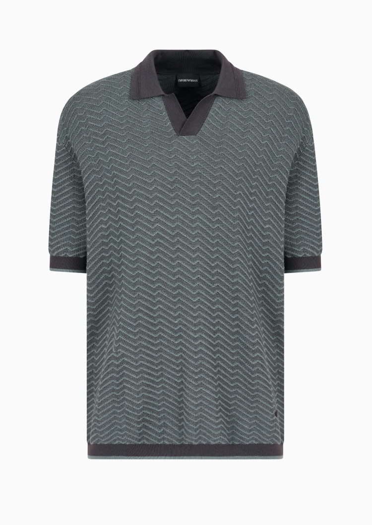 Emporio Armani 男士短袖海鸥领条纹提花针织Polo衫
