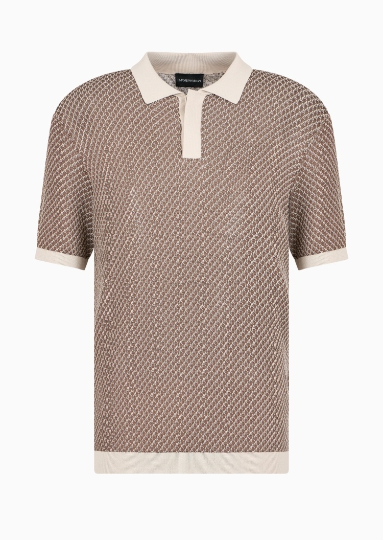Emporio Armani 男士棉质合身短袖Polo领半开襟针织衫