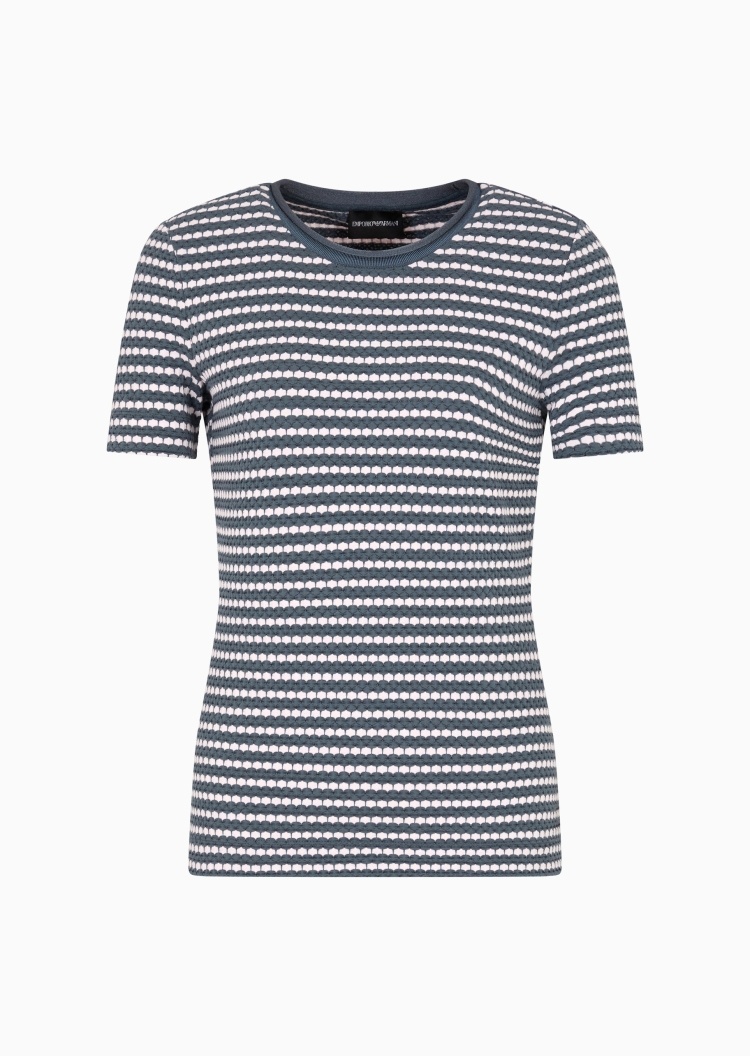 Emporio Armani 女士微弹合身短袖圆领通体提花针织衫