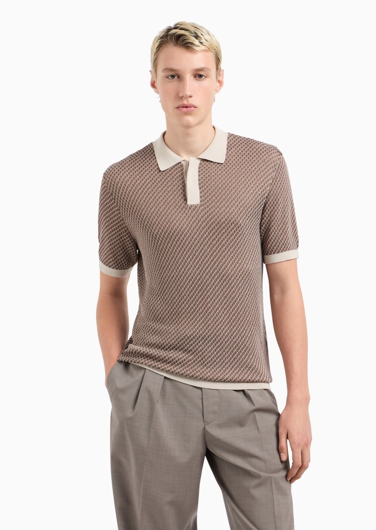 Emporio Armani 男士棉质合身短袖Polo领半开襟针织衫