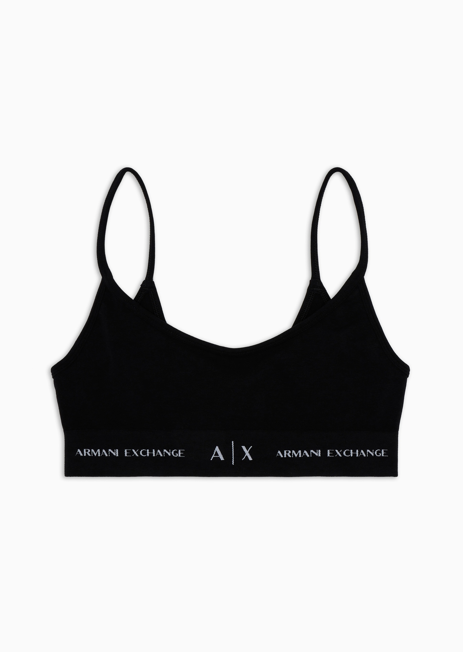 ARMANI EXCHANGE 女士弹力圆领细吊带徽标提花饰边文胸