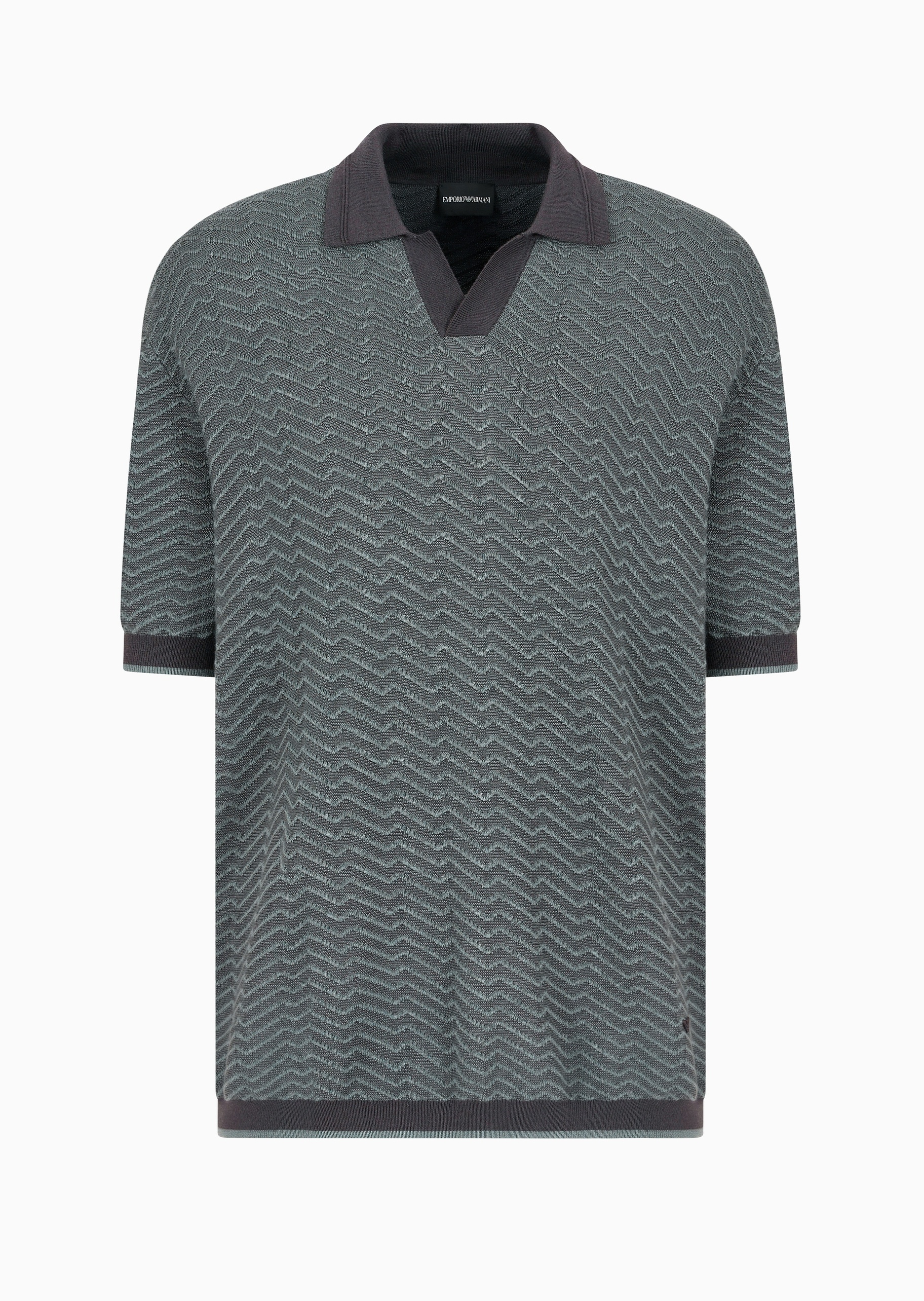 Emporio Armani 男士短袖海鸥领条纹提花针织Polo衫
