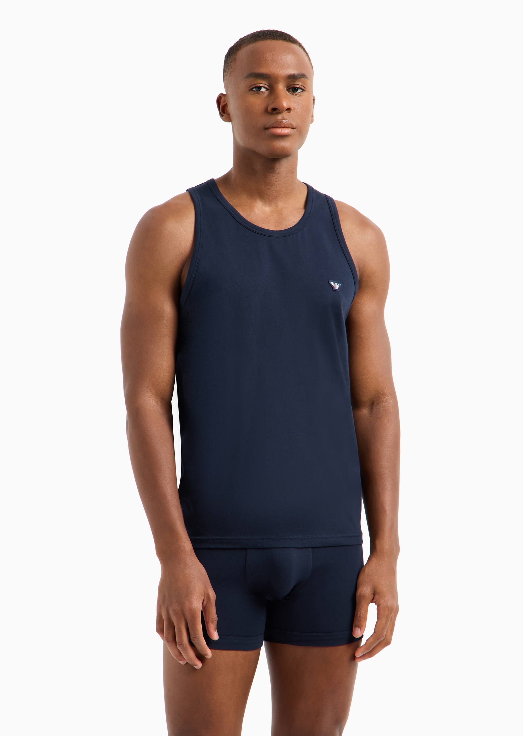 Emporio Armani 男士纯棉弹力无袖圆领纯色家居背心