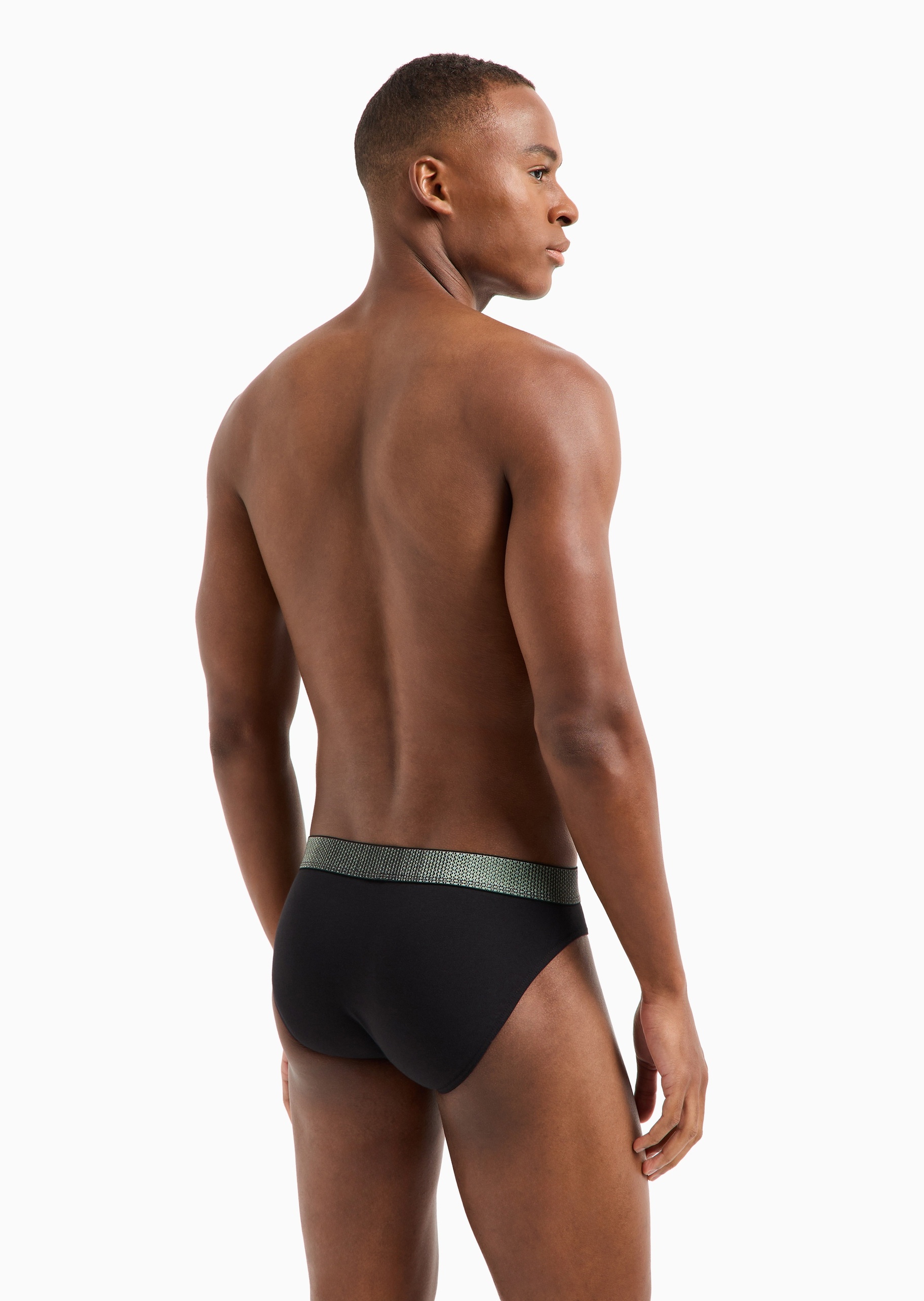 Emporio Armani 男士纯棉弹力合身三角提花饰边内裤