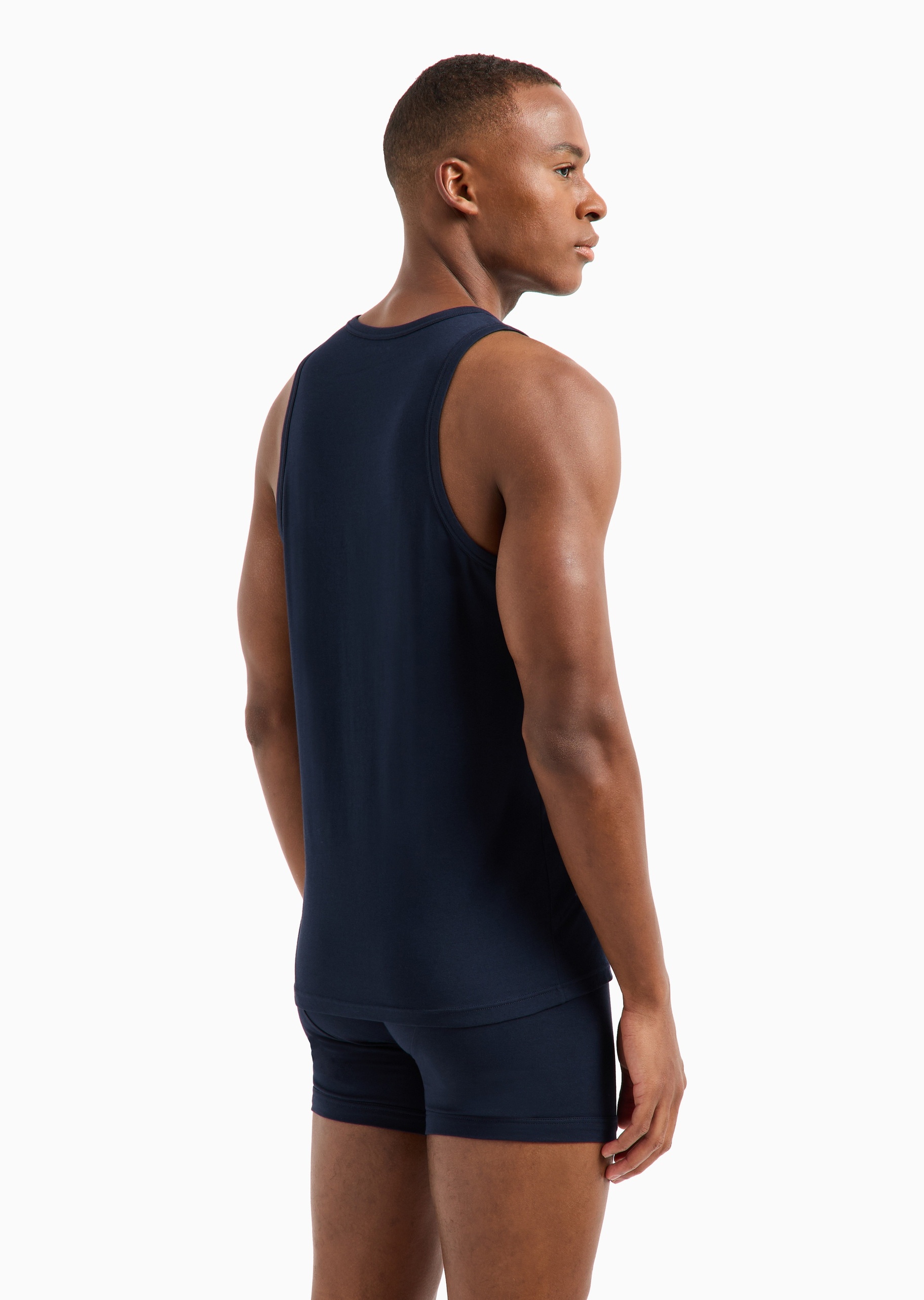 Emporio Armani 男士纯棉弹力无袖圆领纯色家居背心