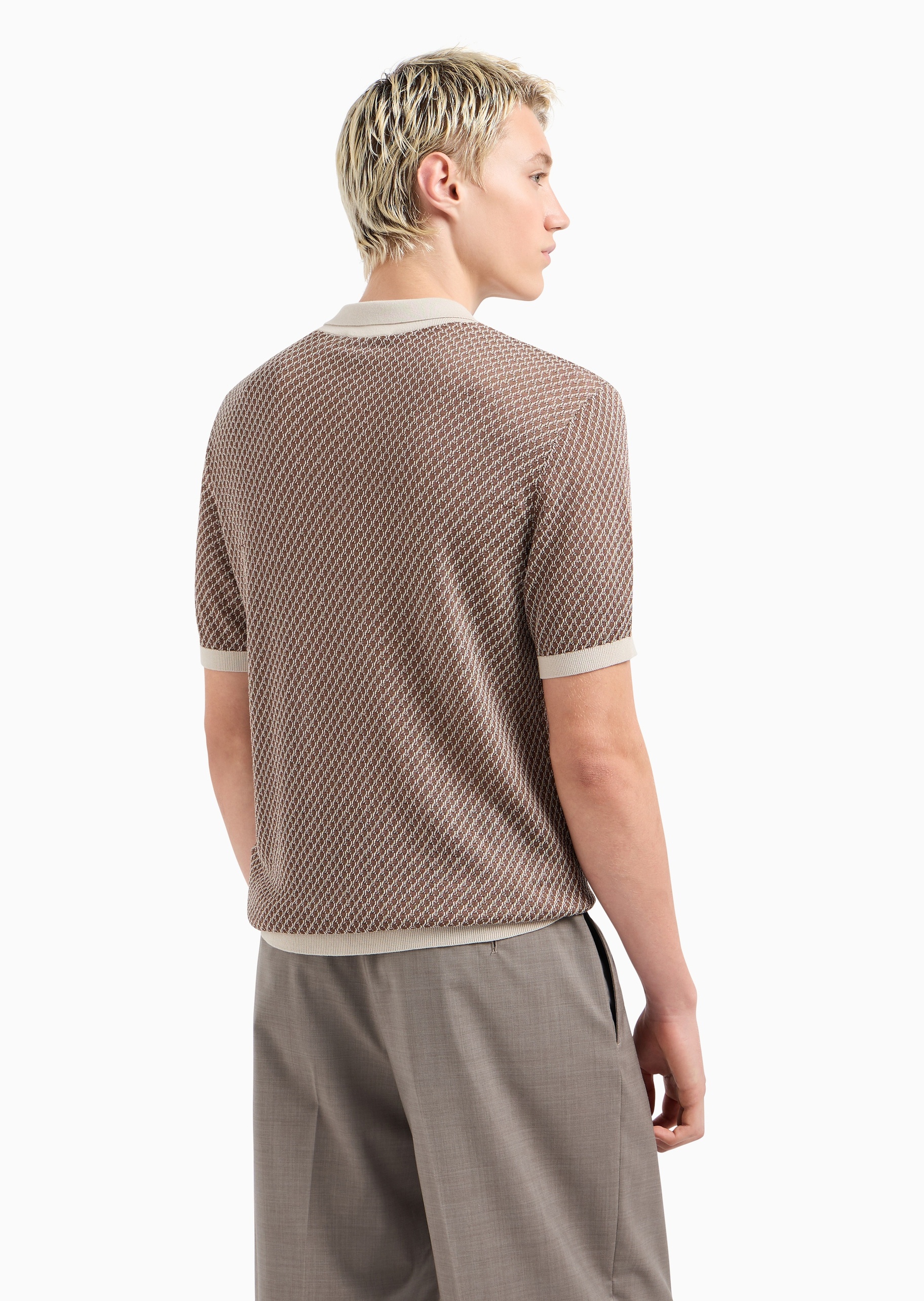 Emporio Armani 男士棉质合身短袖Polo领半开襟针织衫