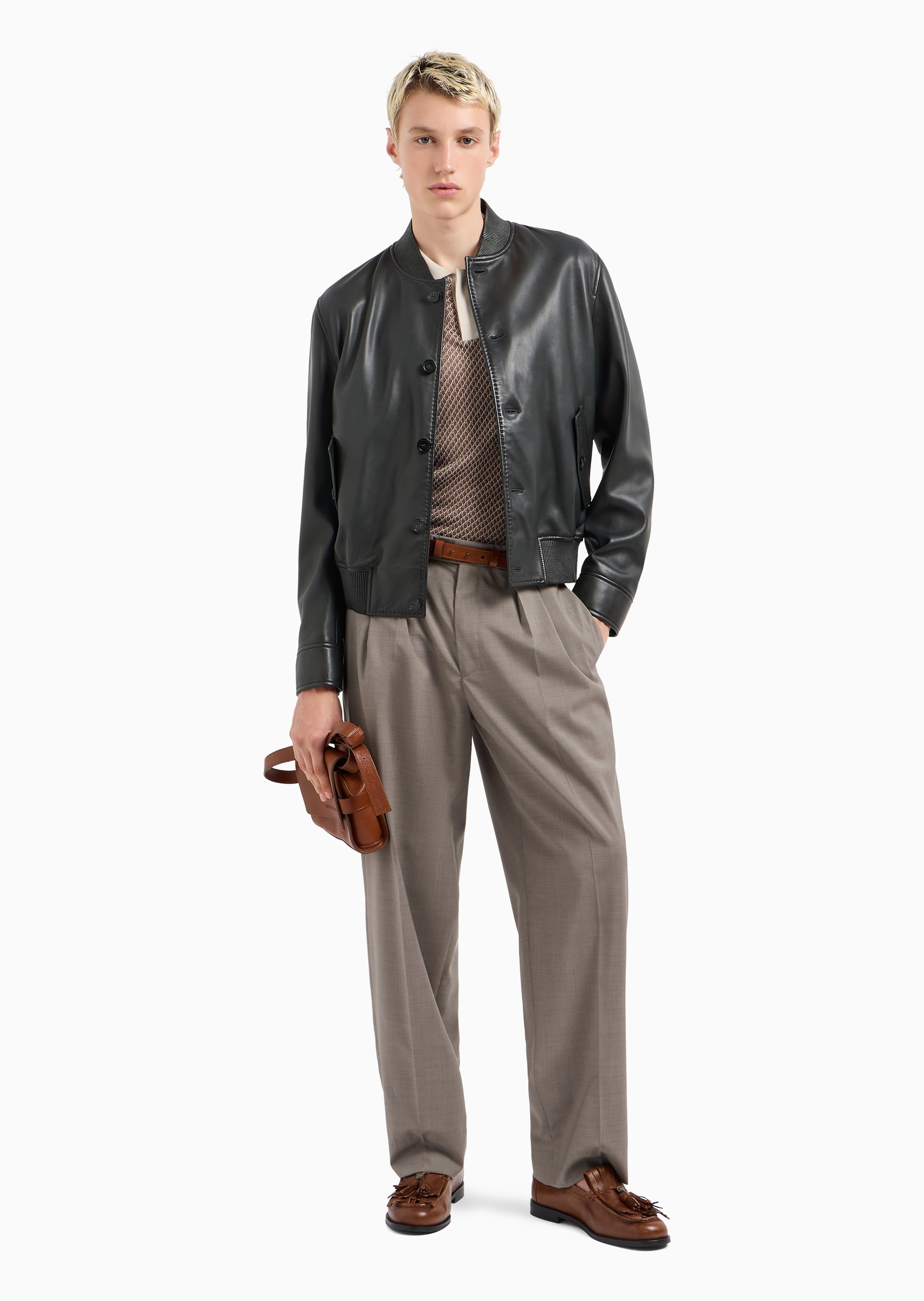 Emporio Armani 男士棉质合身短袖Polo领半开襟针织衫