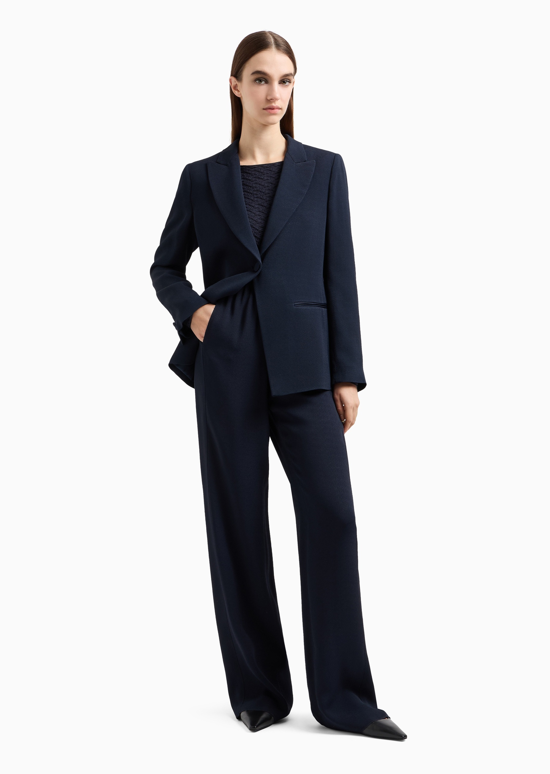 Emporio Armani 女士修身长袖船领通体提花针织衫
