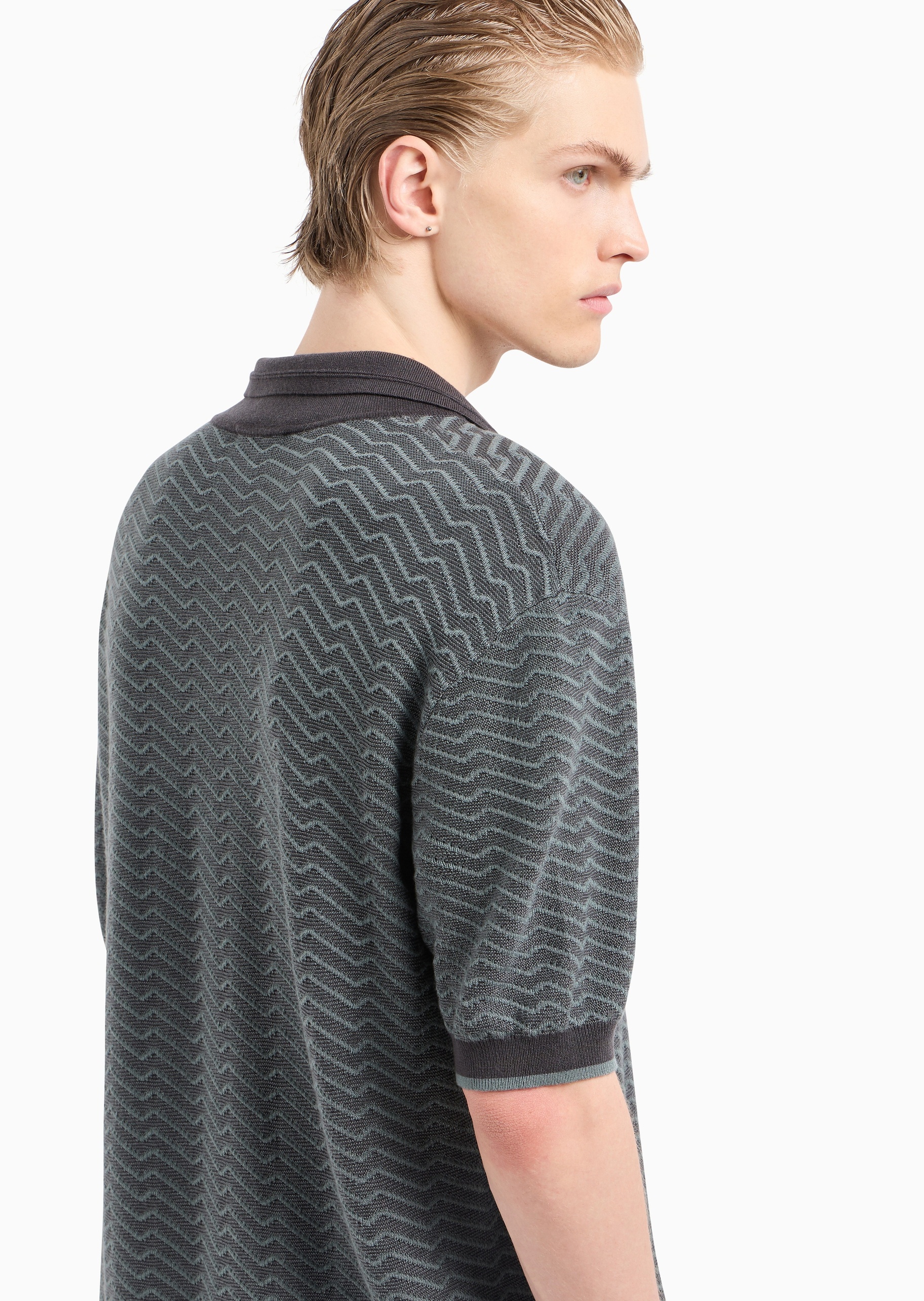 Emporio Armani 男士短袖海鸥领条纹提花针织Polo衫