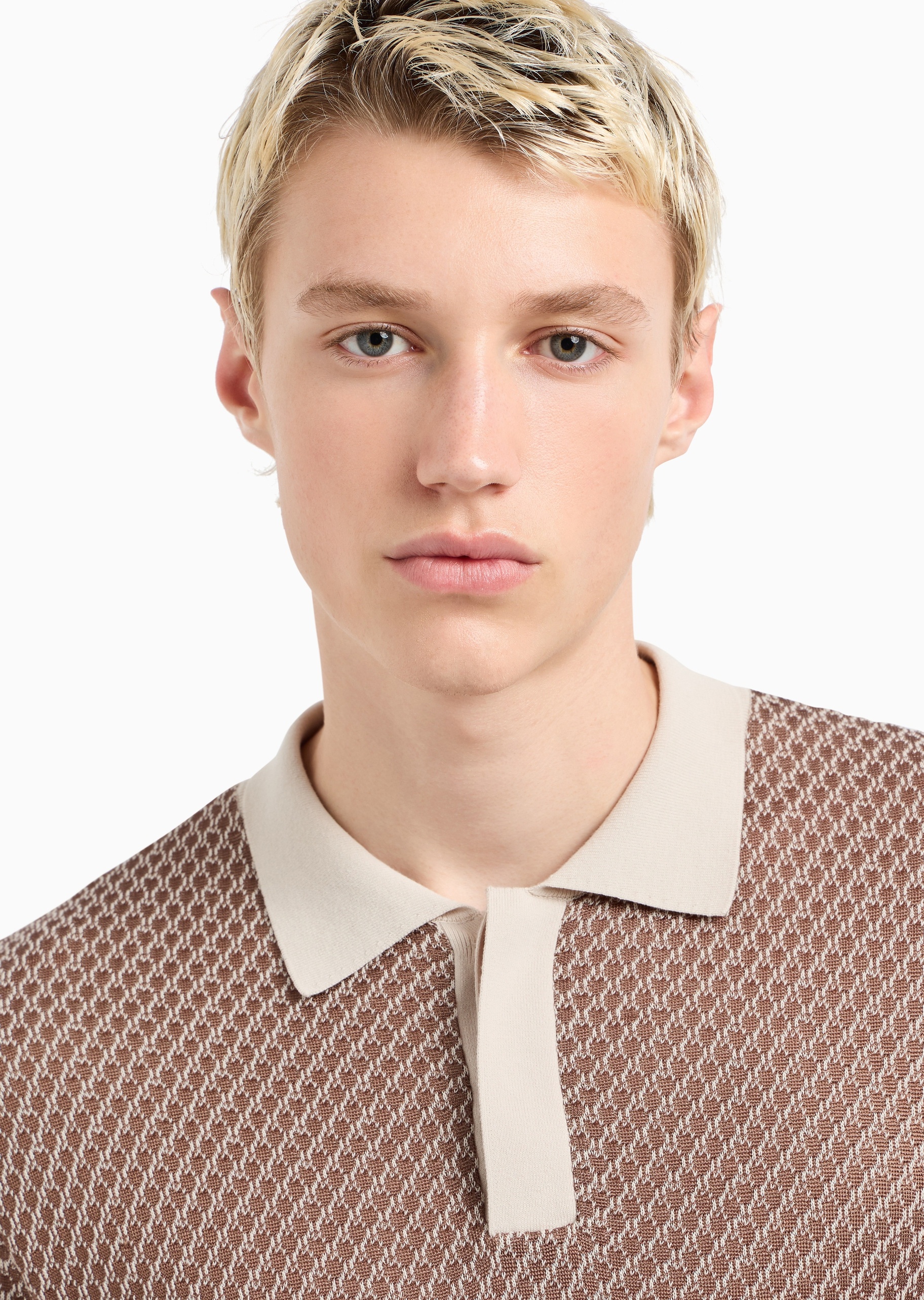 Emporio Armani 男士棉质合身短袖Polo领半开襟针织衫
