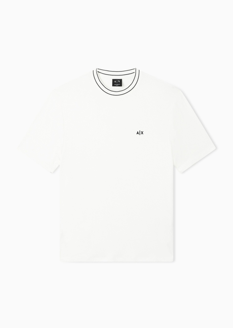 ARMANI EXCHANGE 男士圆领短袖正肩刺绣条纹撞色凉感T恤