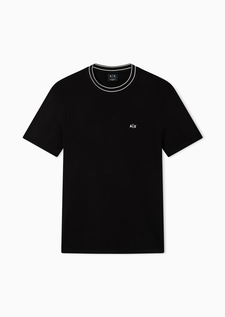ARMANI EXCHANGE 男士圆领短袖正肩刺绣条纹撞色凉感T恤