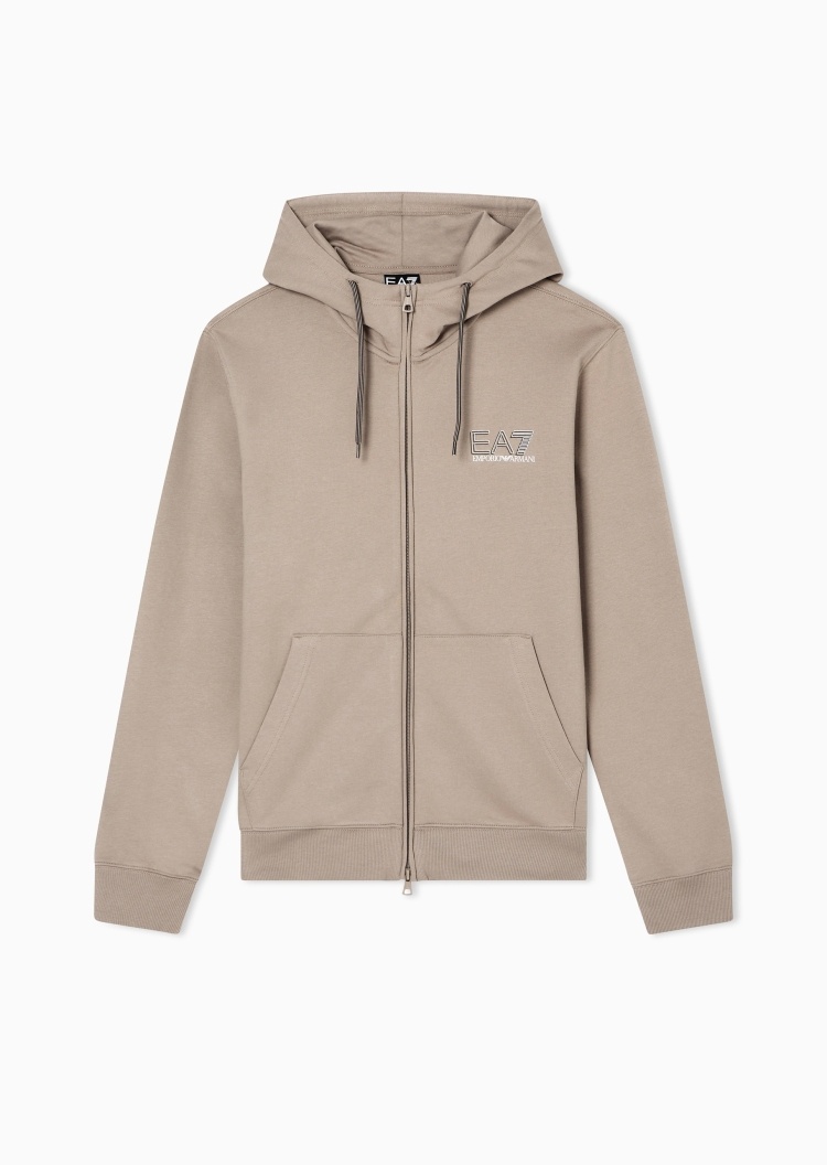 EA7 男士纯棉长袖连帽毛圈拉链印花重磅卫衣外套