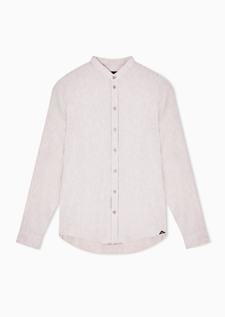 Emporio Armani 男士长袖立领纽扣门襟商务休闲衬衫