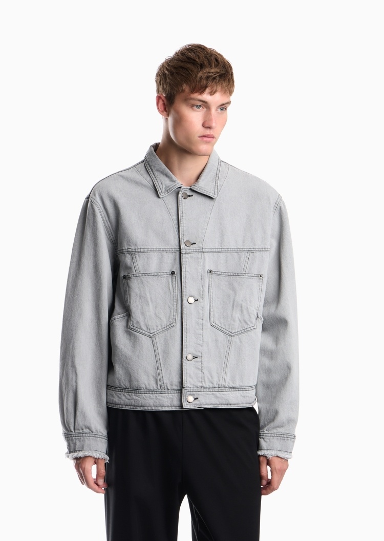 Emporio Armani 男士纯棉长袖翻领休闲水洗牛仔夹克