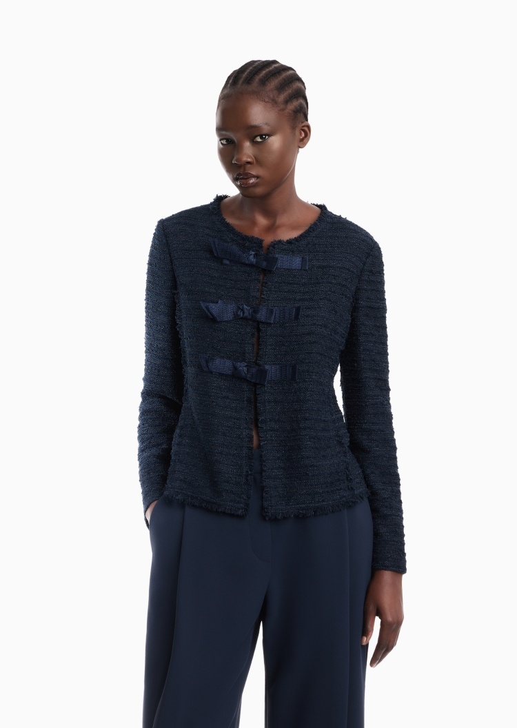 Emporio Armani 女士短款圆领蝴蝶结系带商务西装外套