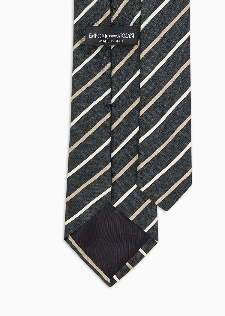 Emporio Armani 男士桑蚕丝手打箭头型条纹商务领带