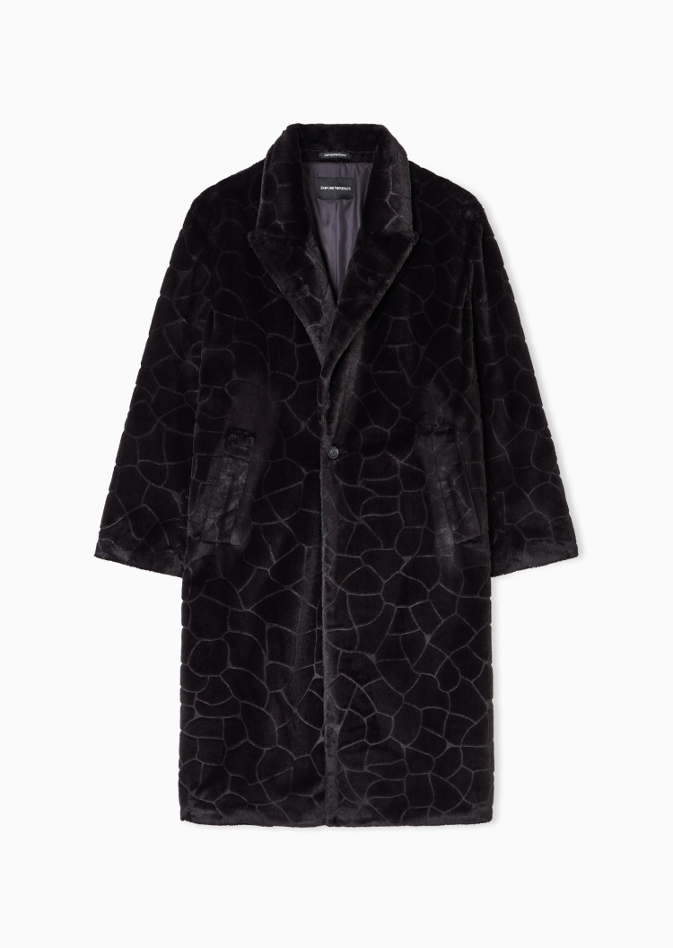 Emporio Armani 男士长袖中长款翻领老钱风肌理感绒感大衣