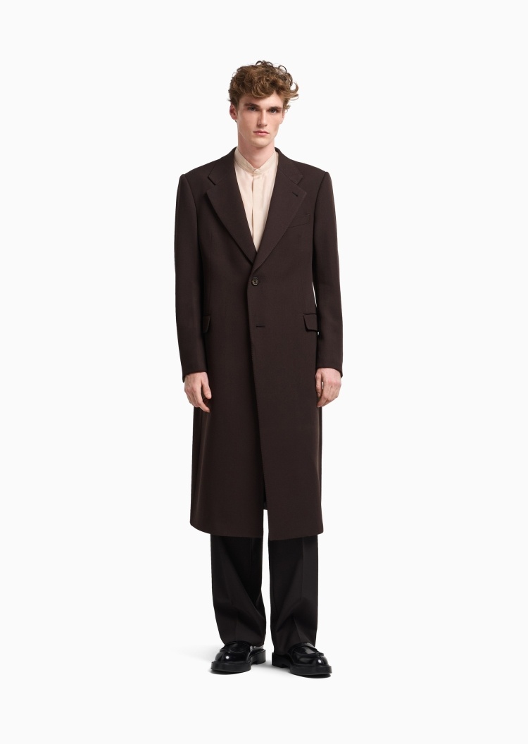 Emporio Armani 男士全绵羊毛长袖翻领商务休闲老钱风大衣