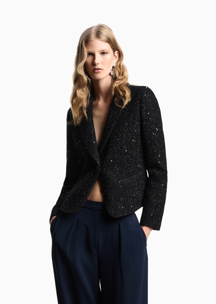 Emporio Armani 女士长袖青果领单粒扣休闲时尚夹克