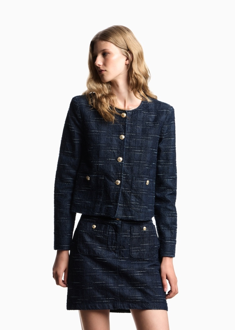 Emporio Armani 女士纯棉短款通体格纹休闲通勤半身裙