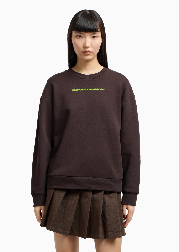 Emporio Armani 女士纯棉重磅宽松长袖圆领落肩运动印花卫衣