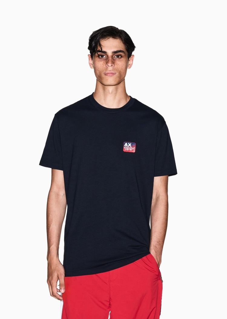 ARMANI EXCHANGE 男士纯棉合身短袖圆领正肩刺绣T恤
