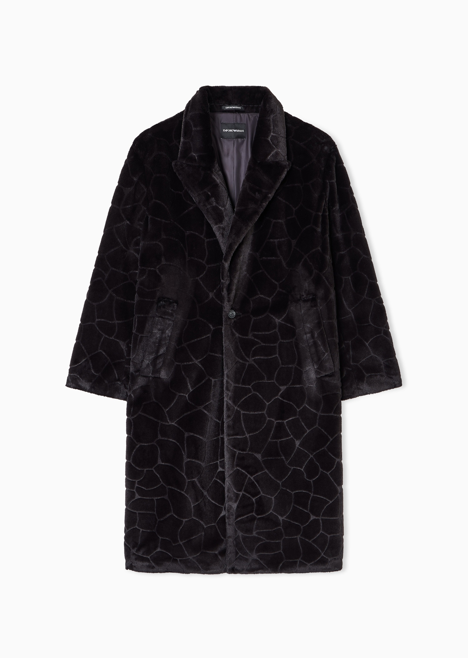 Emporio Armani 男士长袖中长款翻领老钱风肌理感绒感大衣