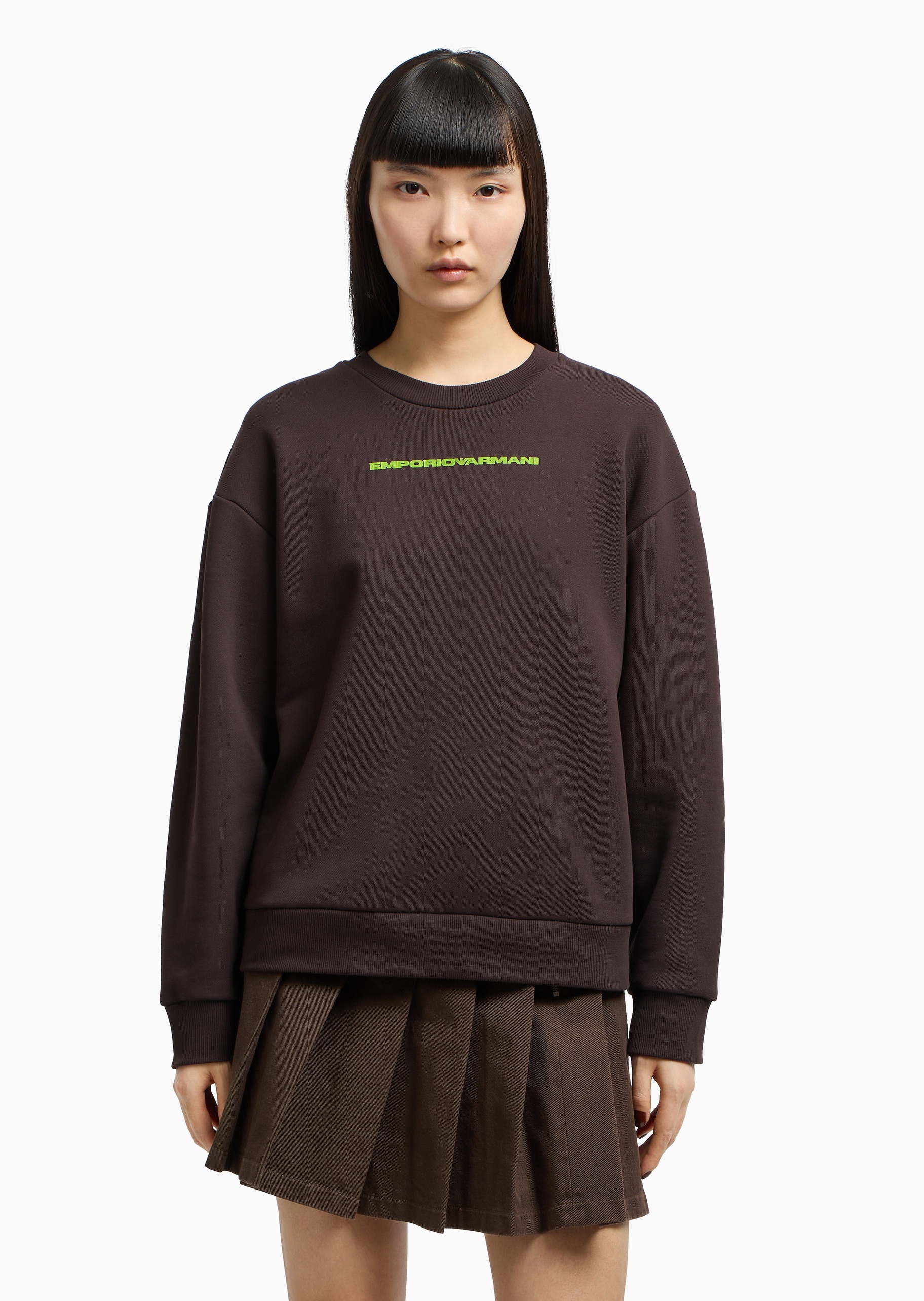 Emporio Armani 女士纯棉重磅宽松长袖圆领落肩运动印花卫衣