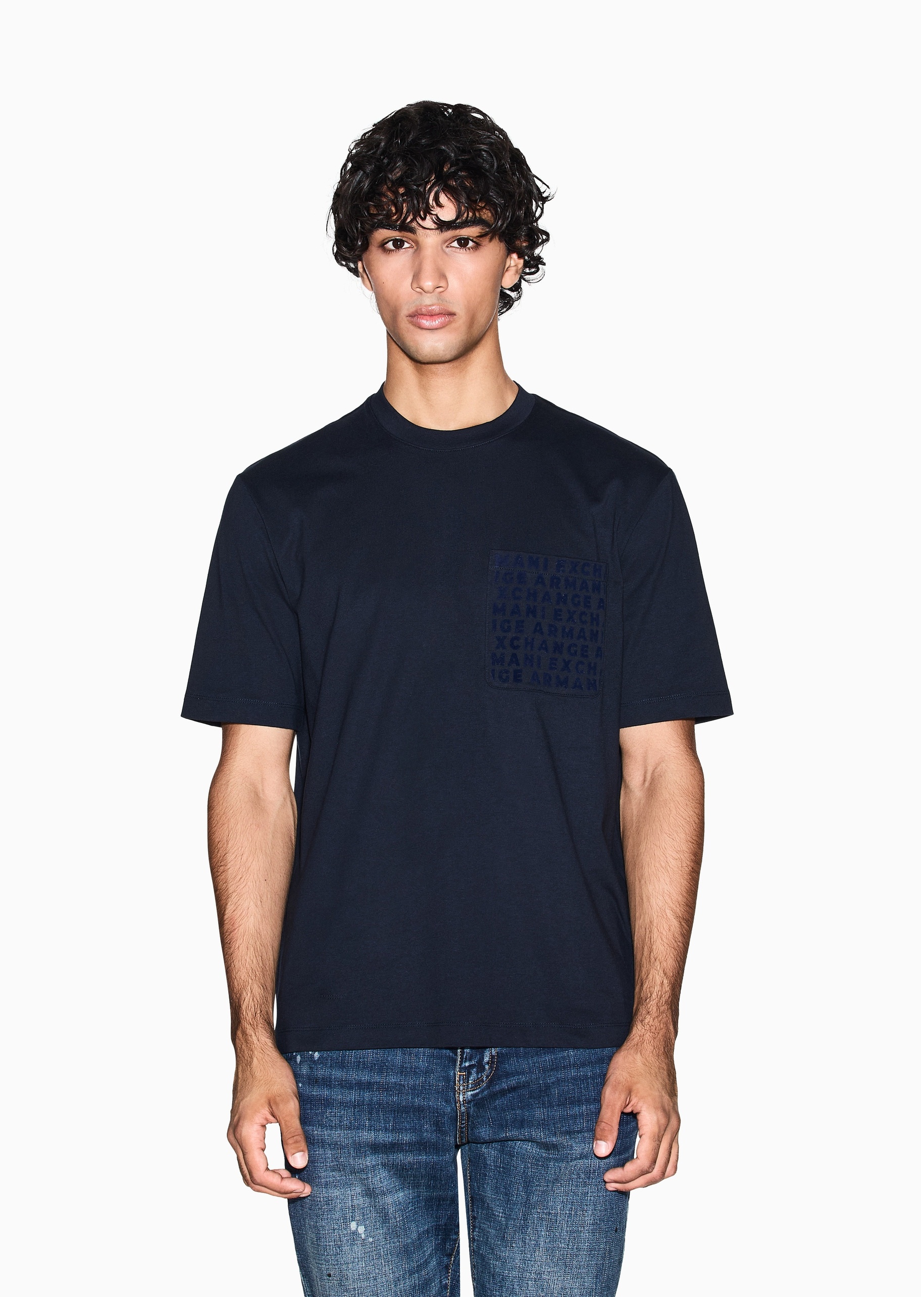 ARMANI EXCHANGE 男士纯棉重磅合身短袖圆领印花T恤