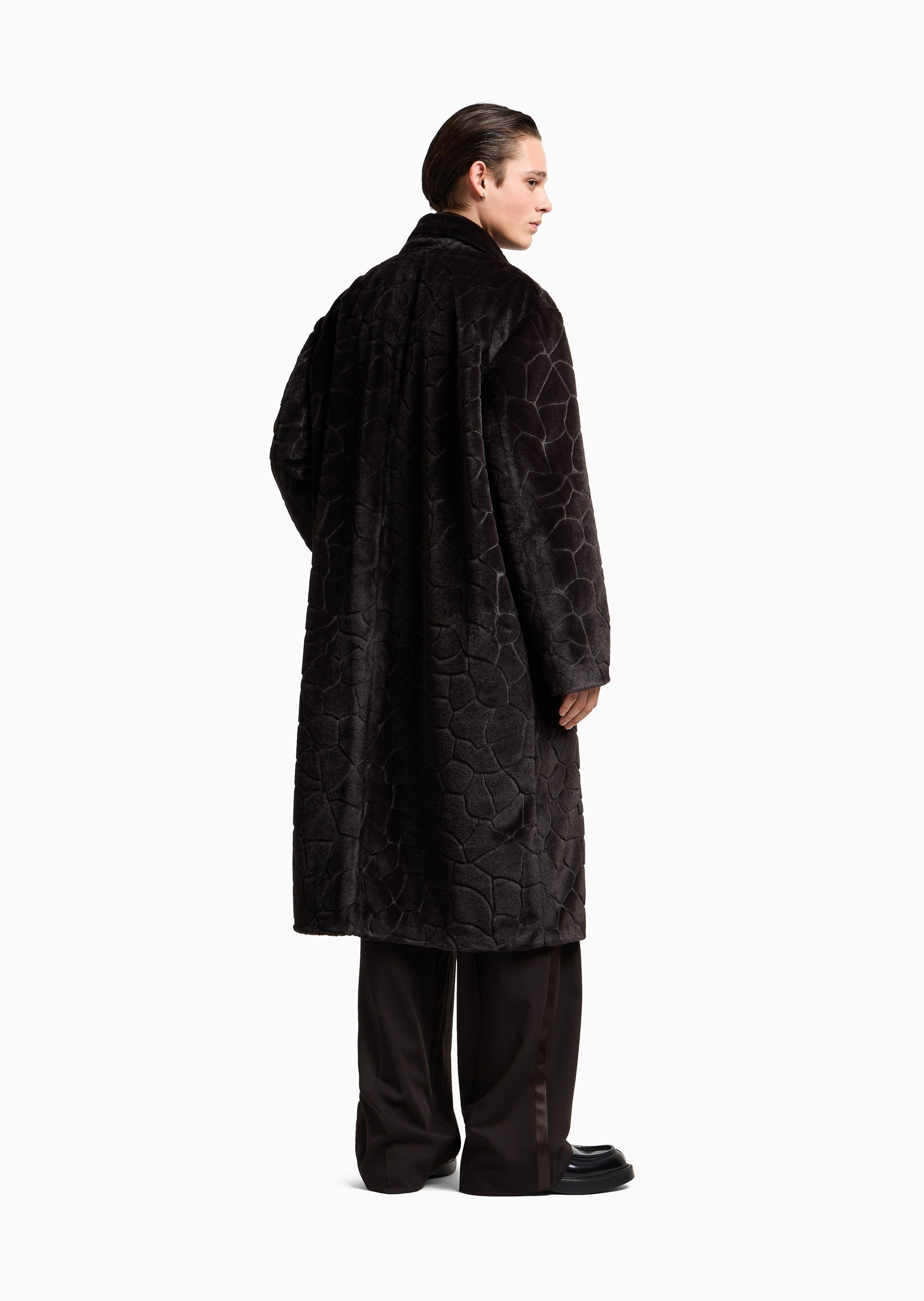 Emporio Armani 男士长袖中长款翻领老钱风肌理感绒感大衣