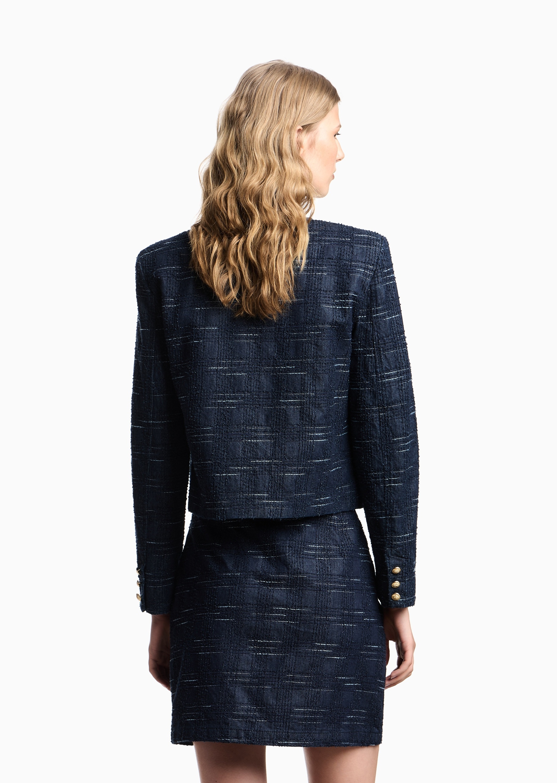 Emporio Armani 女士纯棉短款通体格纹休闲通勤半身裙