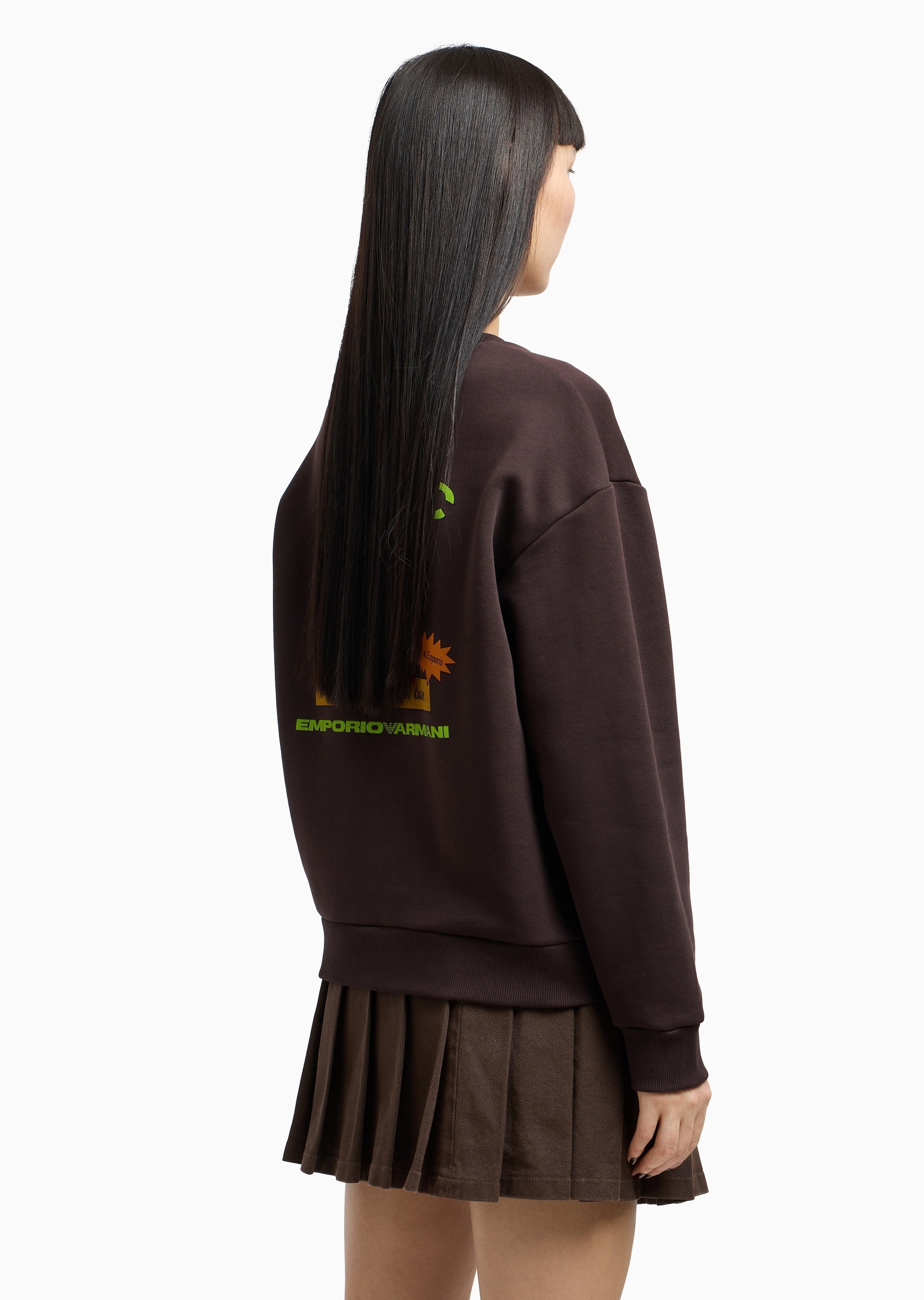 Emporio Armani 女士纯棉重磅宽松长袖圆领落肩运动印花卫衣