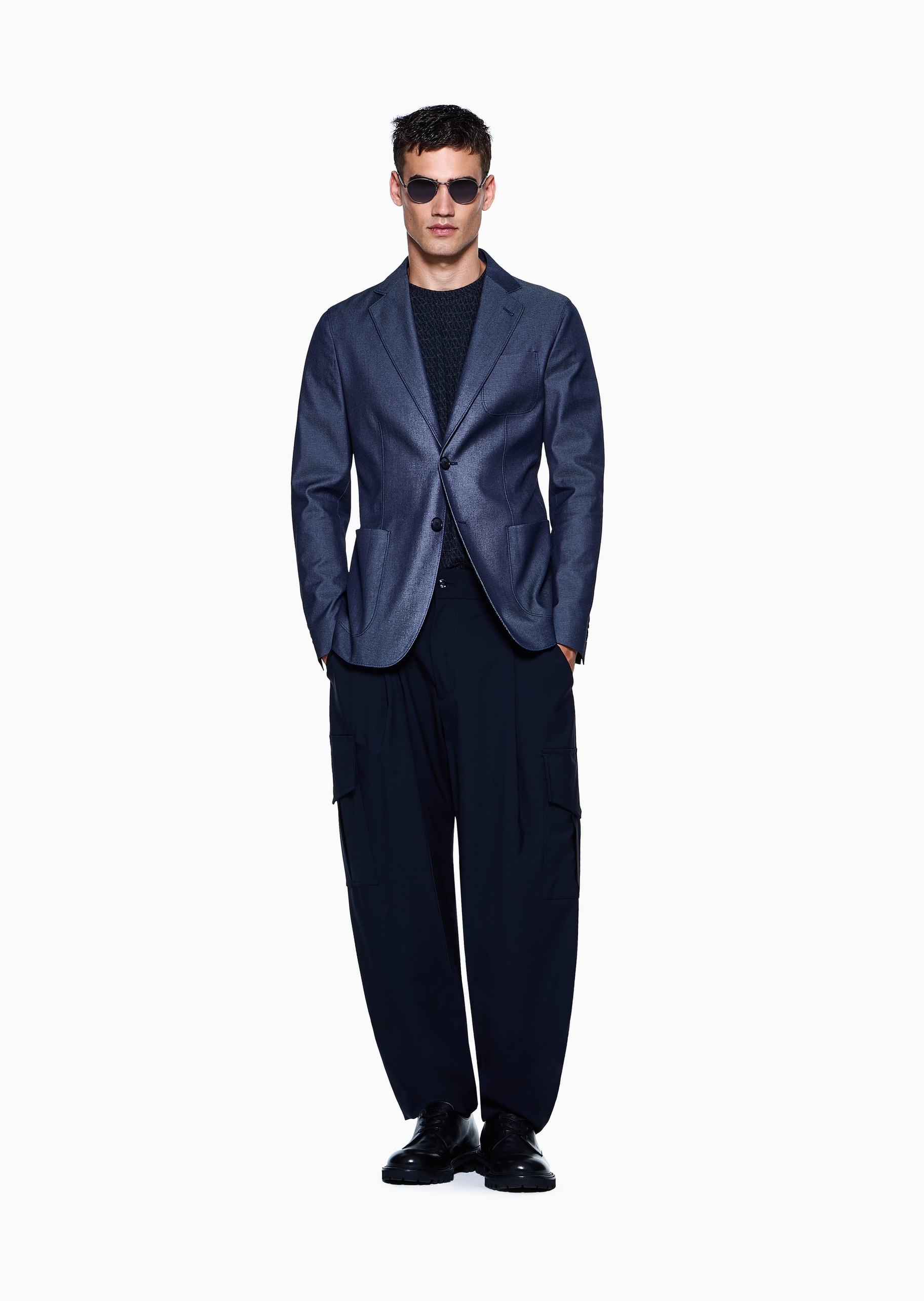 Giorgio Armani 男士重磅合身短袖圆领正肩提花T恤