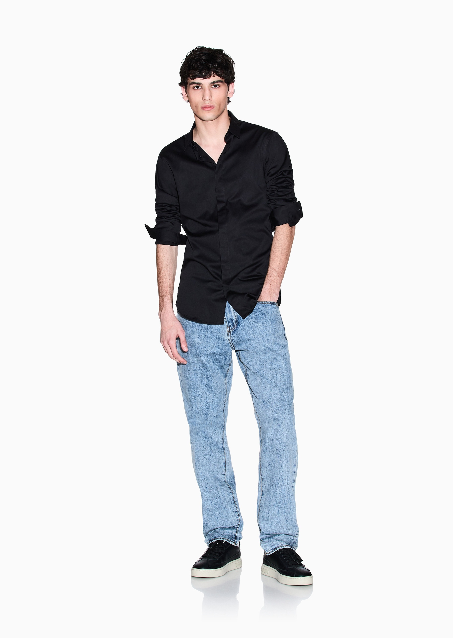 ARMANI EXCHANGE 男士纯棉低腰长款直筒水洗牛仔裤