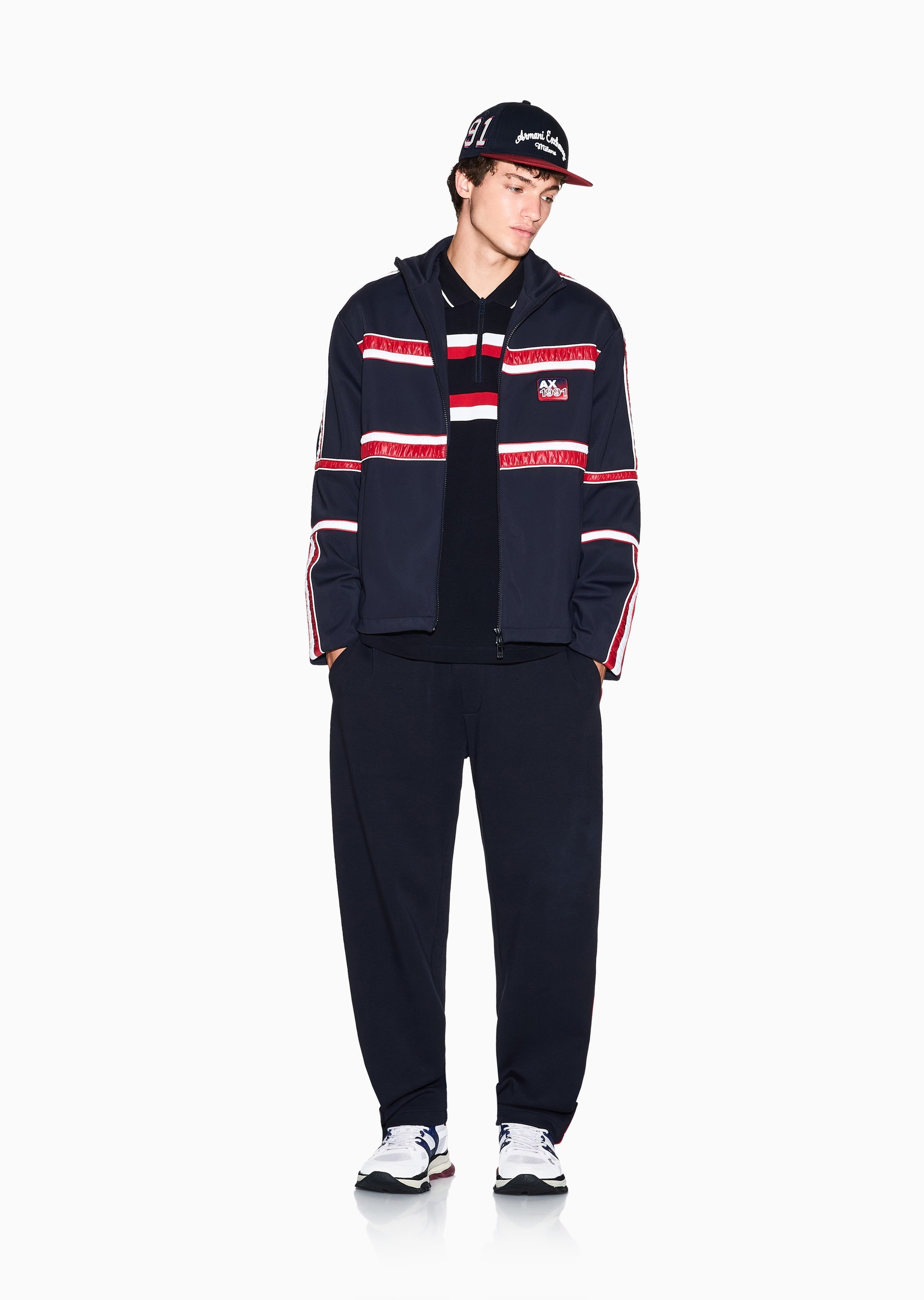 ARMANI EXCHANGE 男士微弹宽松长款直筒撞色运动卫裤
