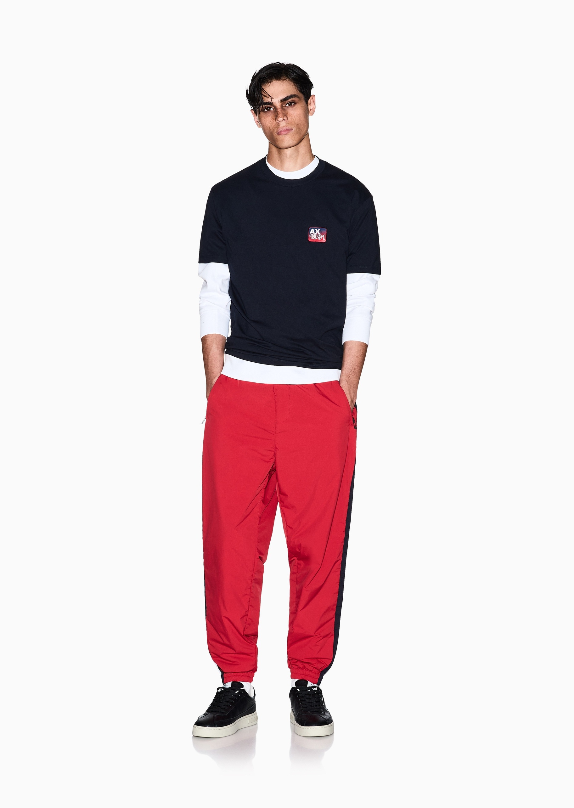 ARMANI EXCHANGE 男士纯棉合身短袖圆领正肩刺绣T恤