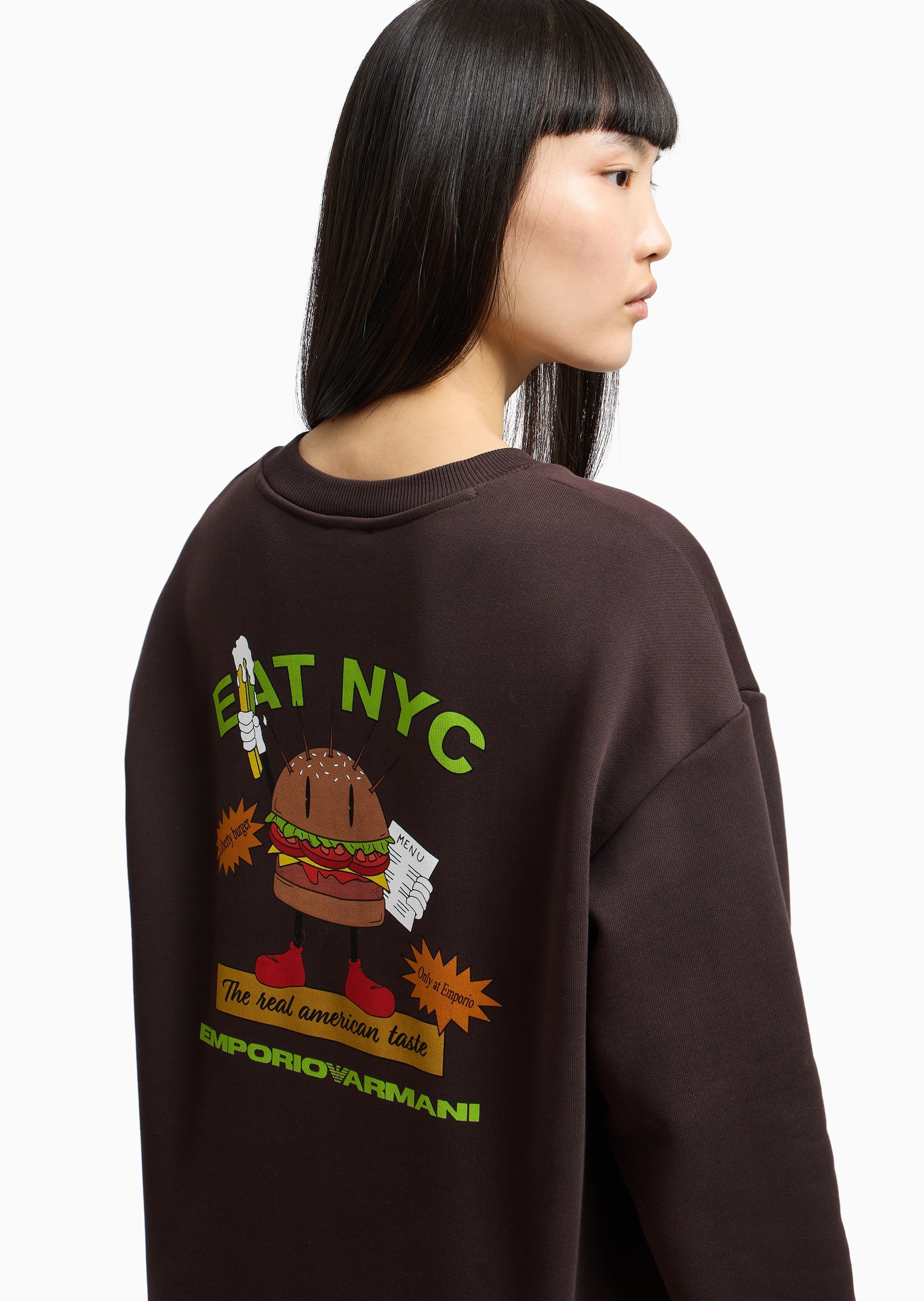 Emporio Armani 女士纯棉重磅宽松长袖圆领落肩运动印花卫衣