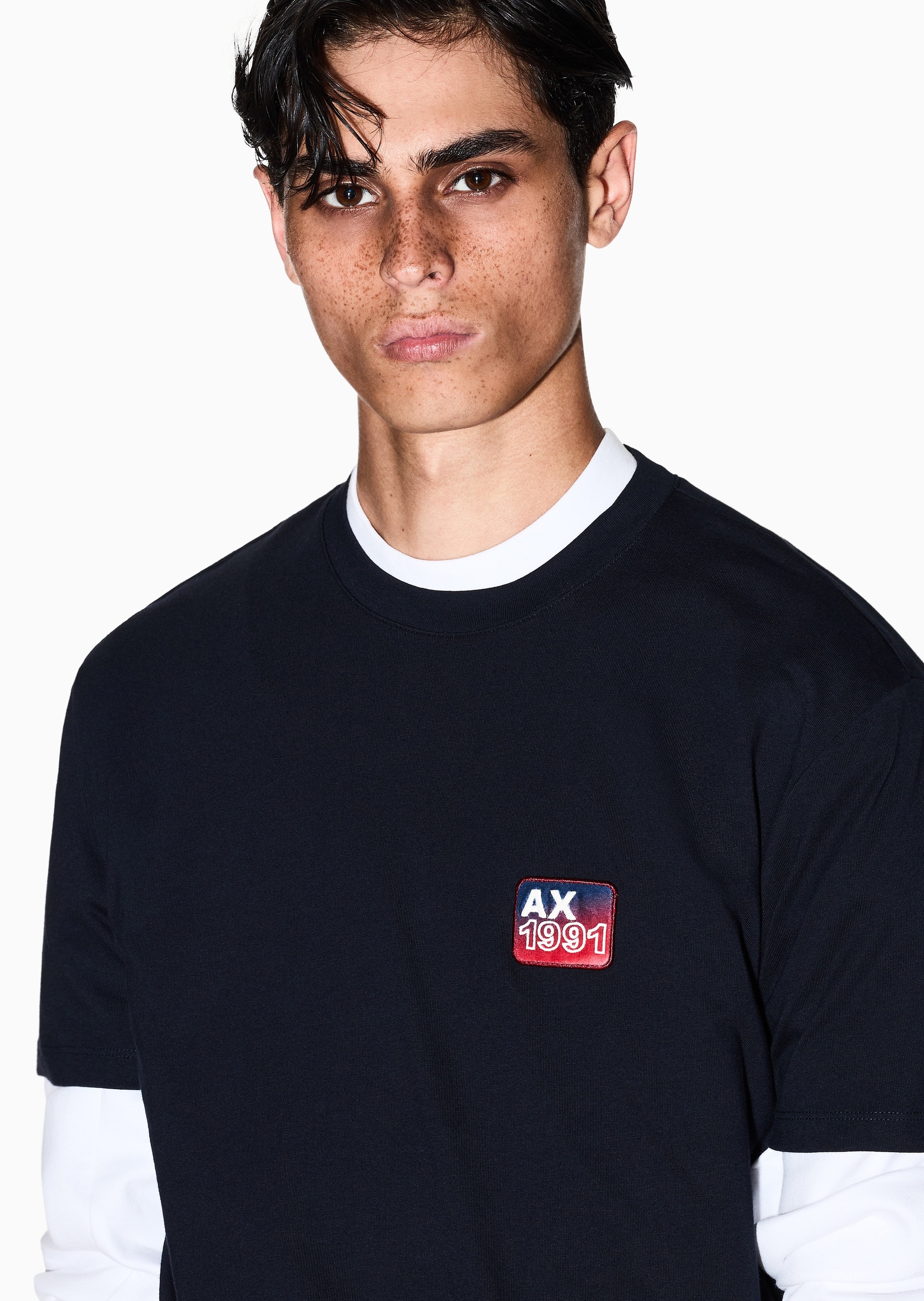 ARMANI EXCHANGE 男士纯棉合身短袖圆领正肩刺绣T恤