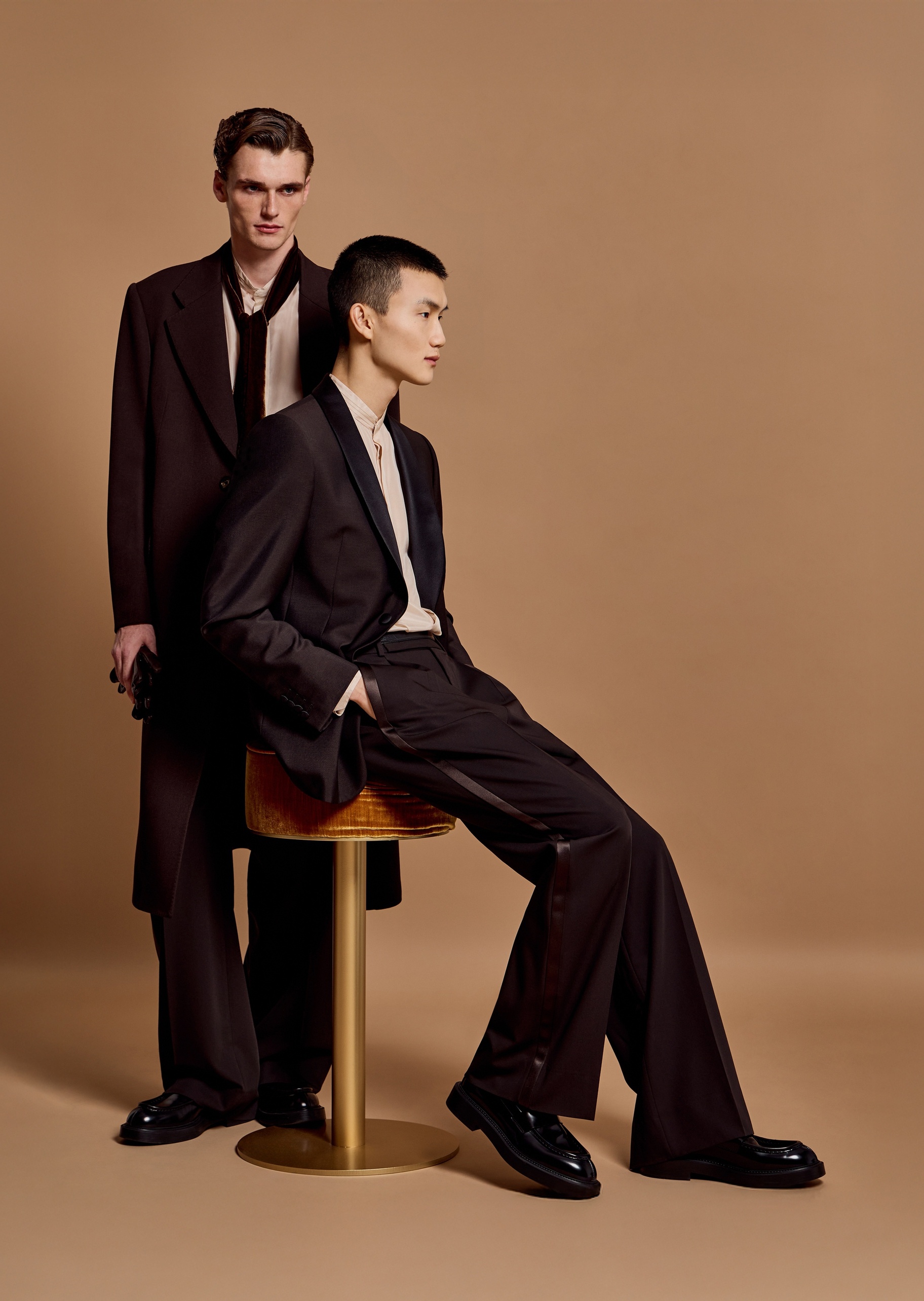 Emporio Armani 男士全绵羊毛长袖翻领商务休闲老钱风大衣