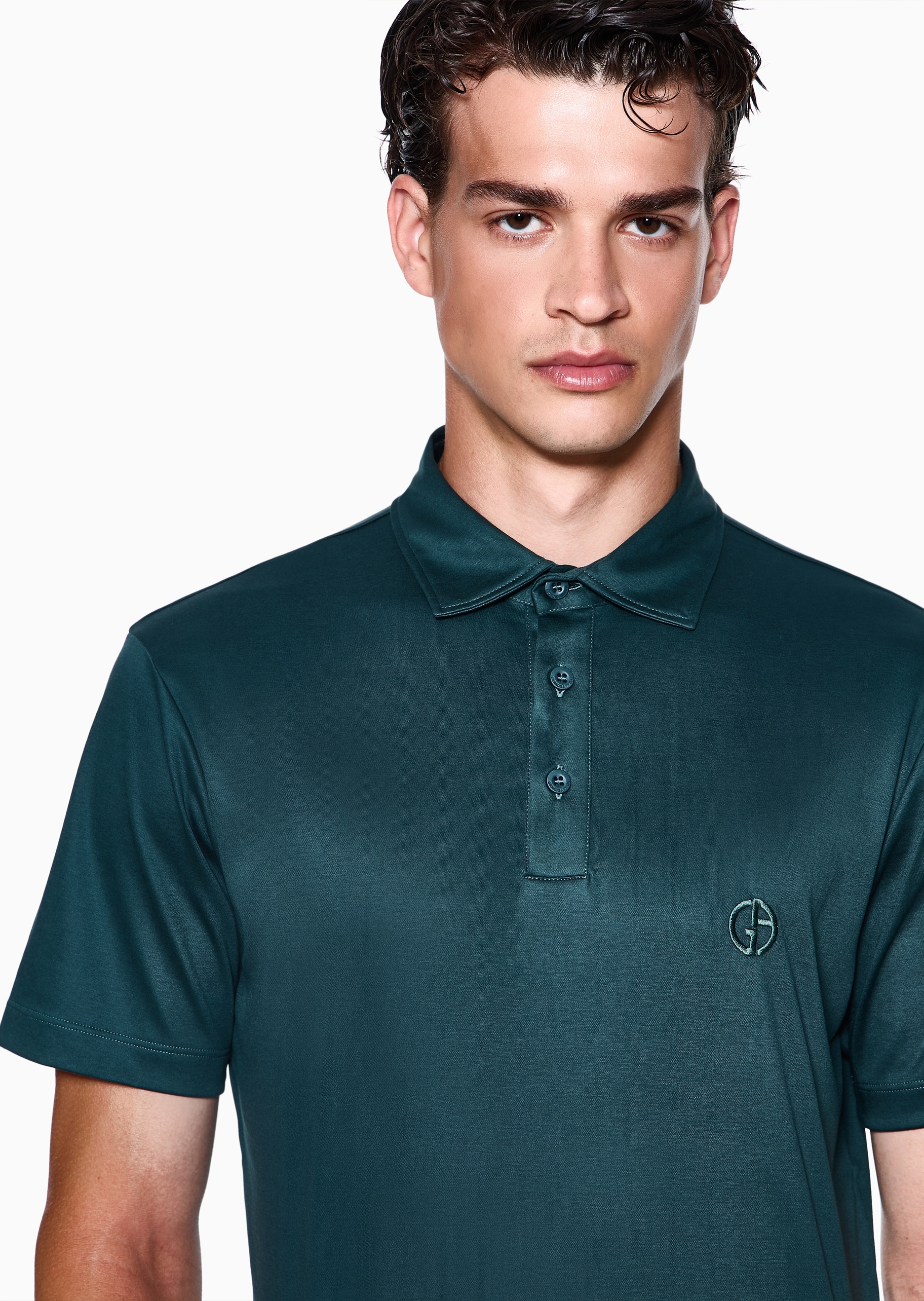 Giorgio Armani 男士纯棉短袖翻领刺绣Polo衫