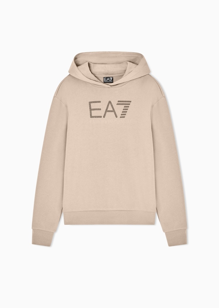 EA7 女士重磅合身长袖连帽水钻健身训练卫衣