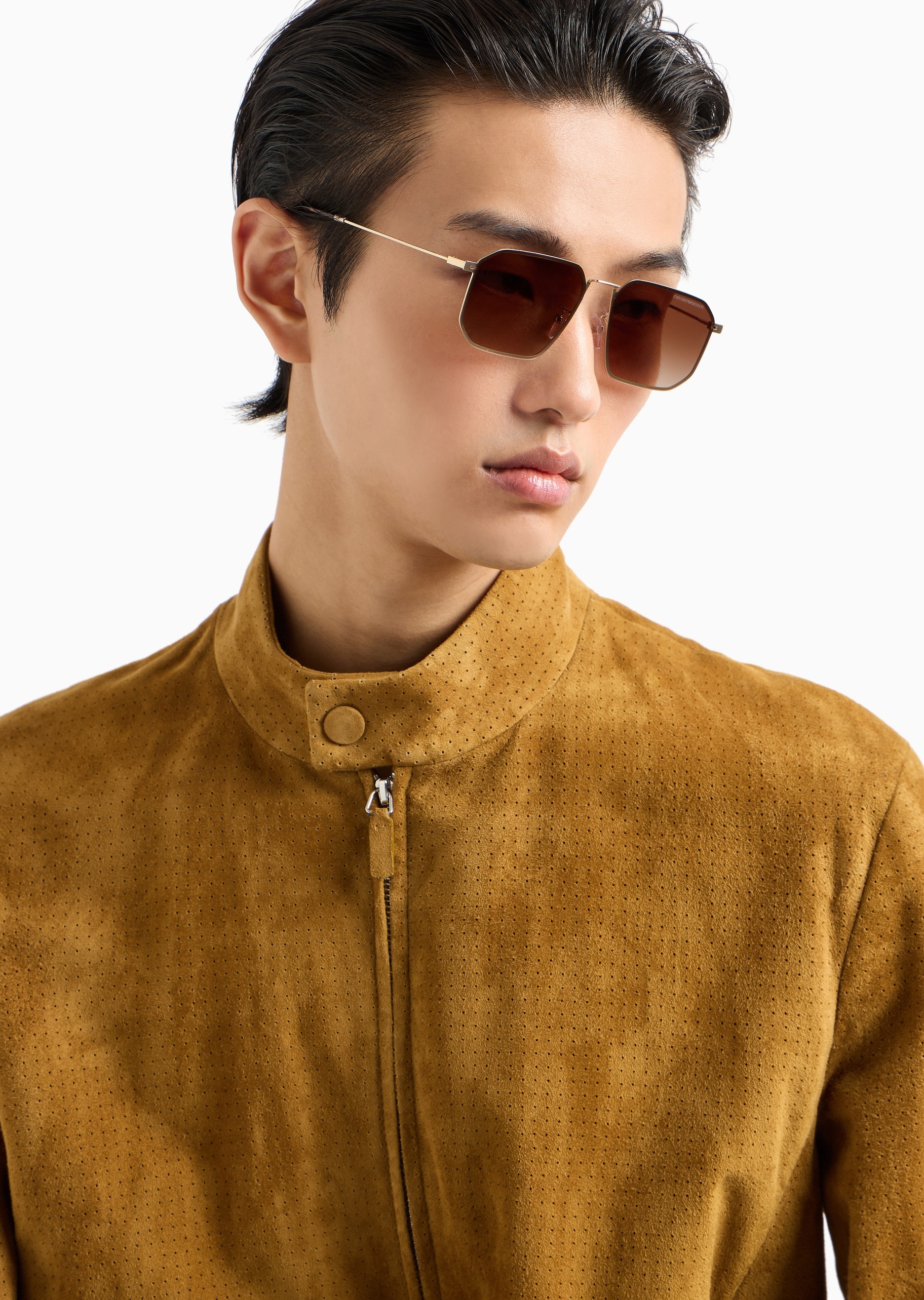Emporio Armani 男士不规则形金属细框遮阳太阳眼镜
