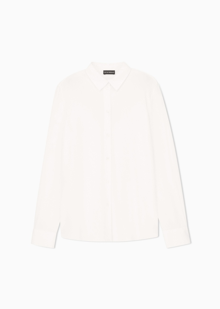 Emporio Armani 女士桑蚕丝长袖轻奢白色休闲西装衬衫