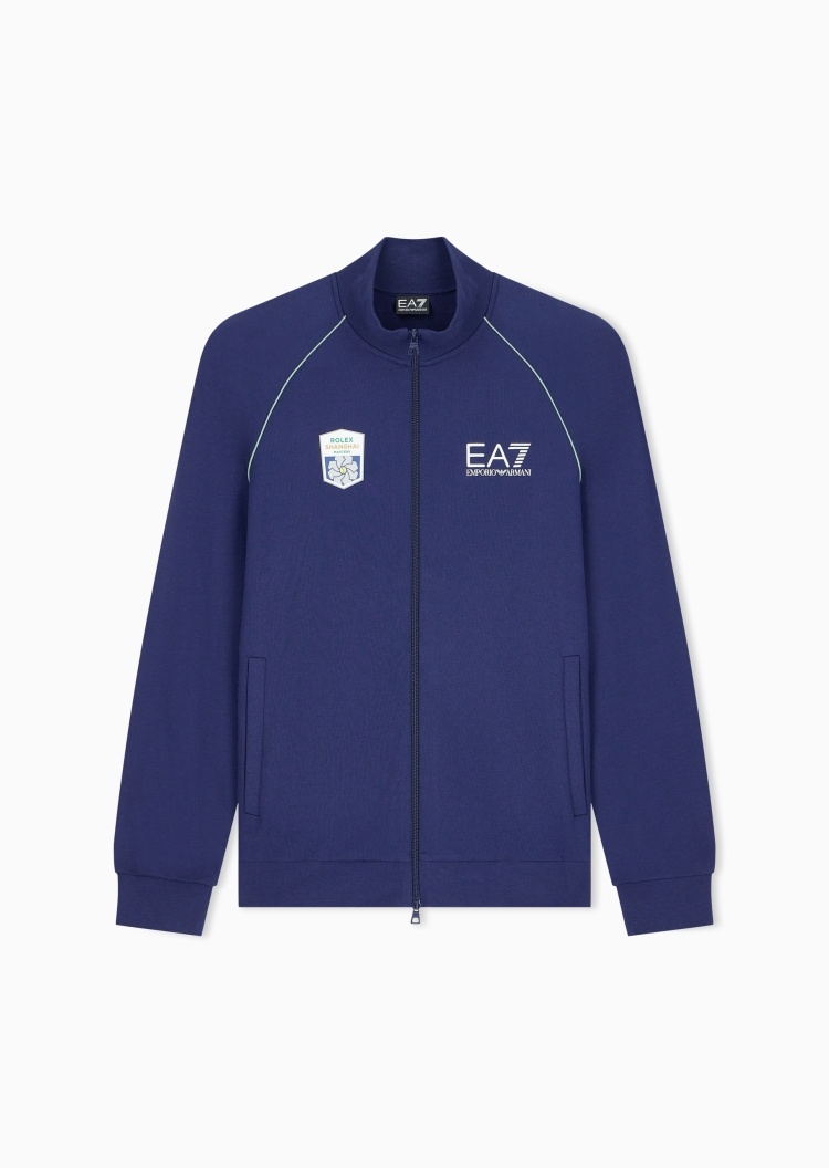 EA7 男士纯棉立领印花网球拉链开衫卫衣夹克外套