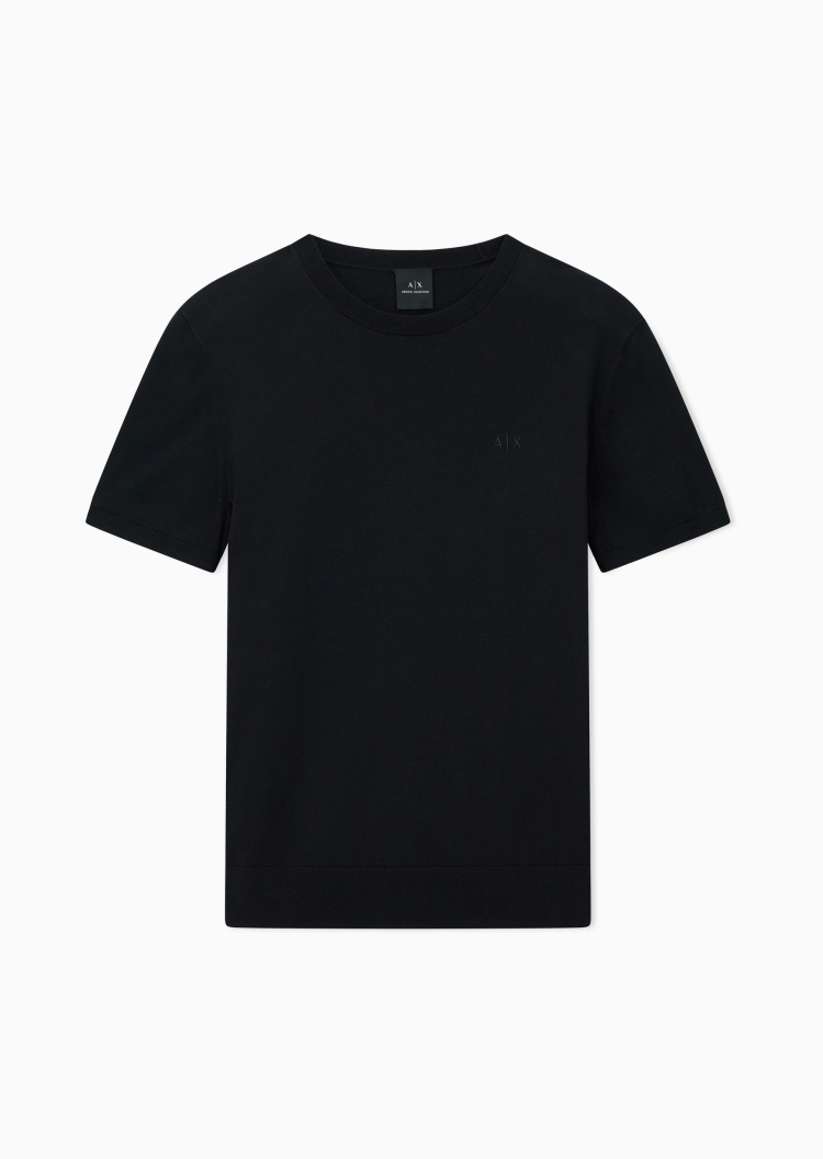 ARMANI EXCHANGE 男士纯棉圆领刺绣套头短袖针织衫